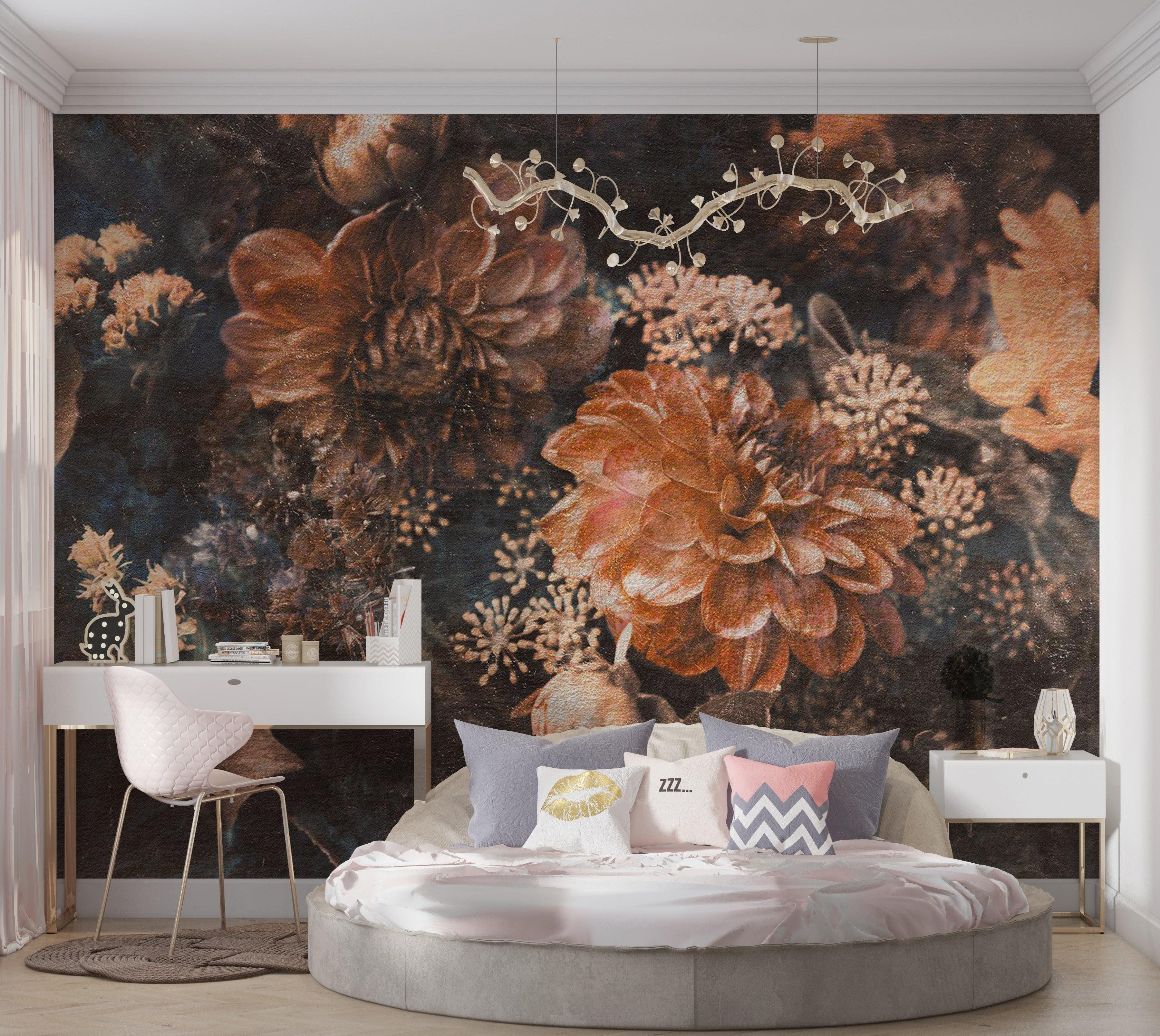 Floral Wallpaper Wall Mural - Warm Retro Flowers