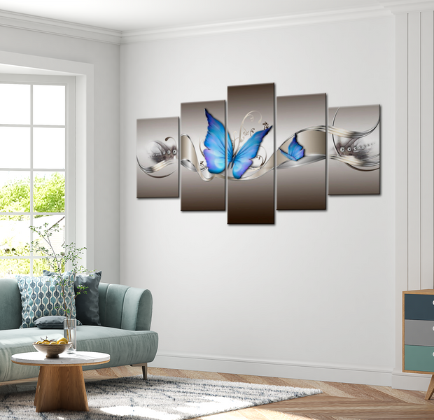 Glam Canvas Wall Art - Blue Butterflies - 5 Pieces