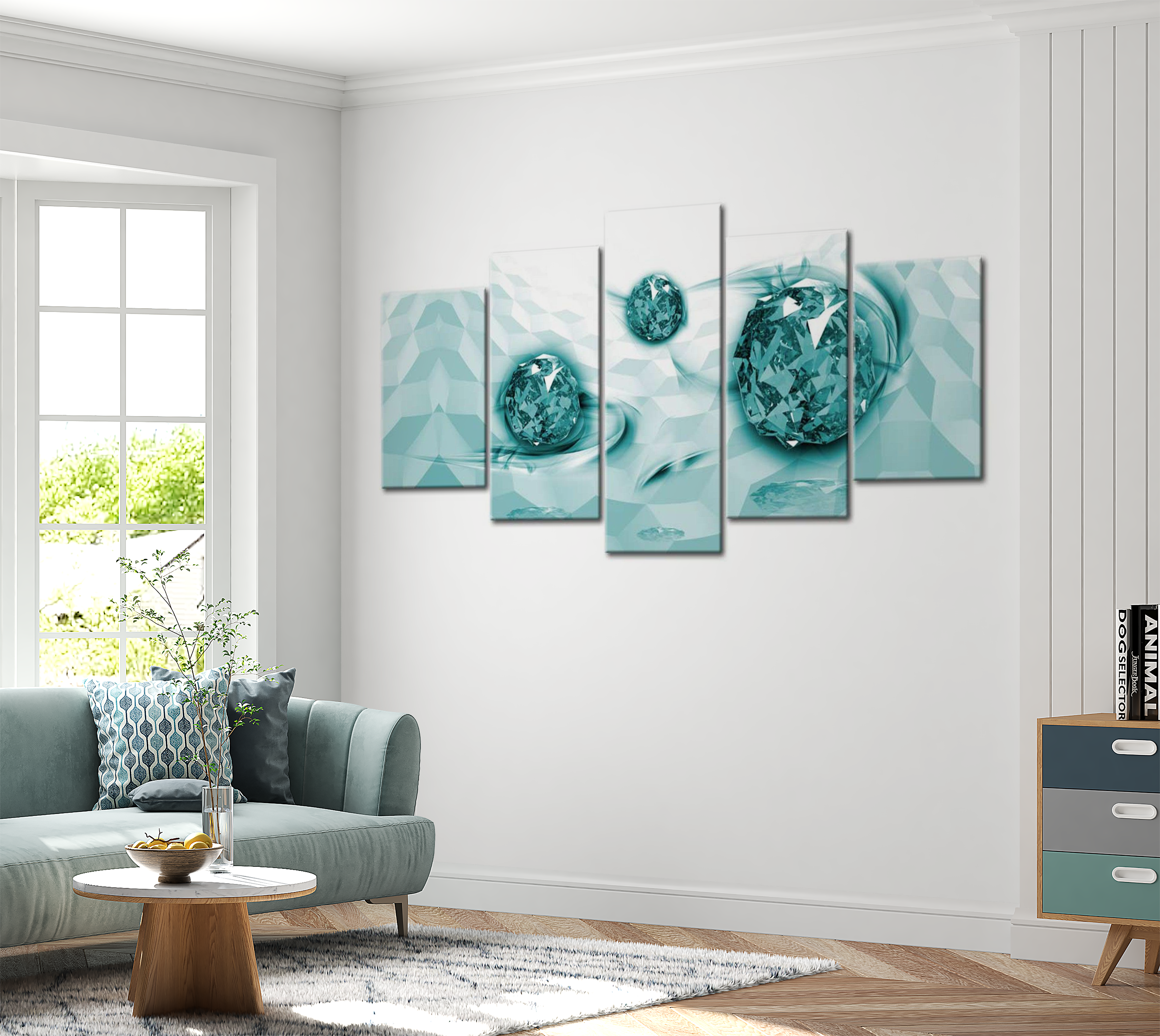 Glam Canvas Wall Art - Blue Diamond Fantasy - 5 Pieces