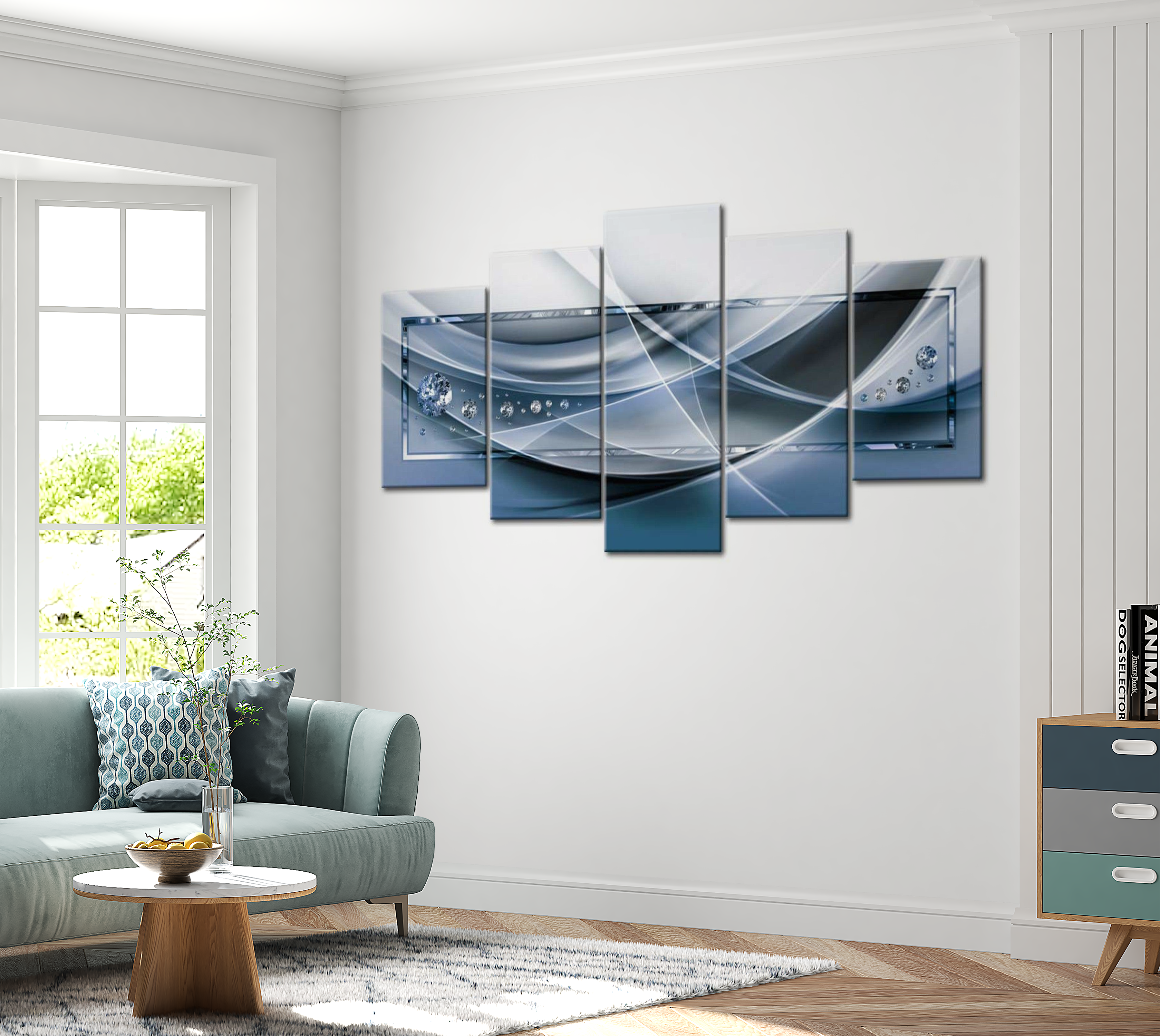 Glam Canvas Wall Art - Blue Rays - 5 Pieces