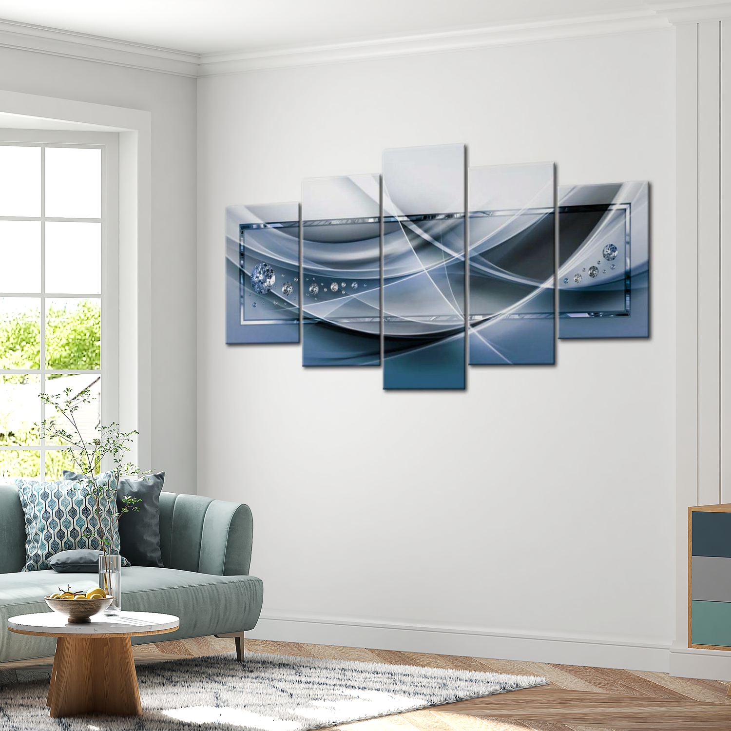 Stretched Canvas Glamour Art - Blue Rays 40"Wx20"H