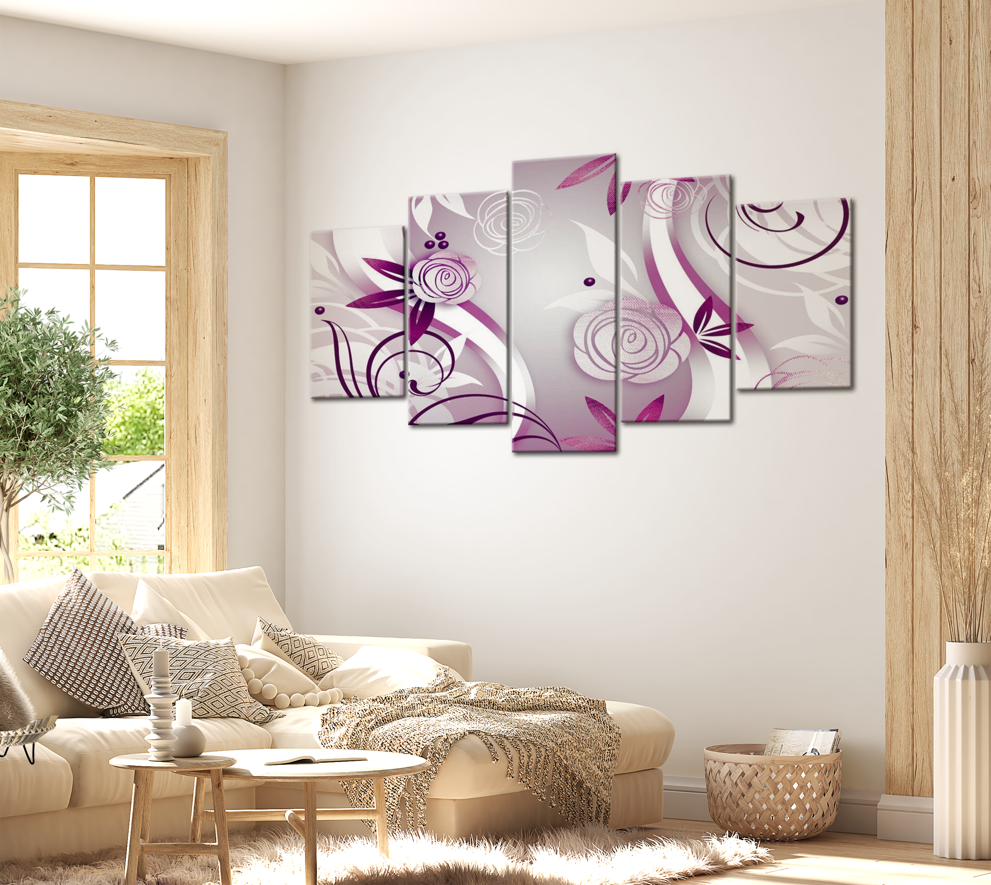 Glam Canvas Wall Art - Curly Roses - 5 Pieces