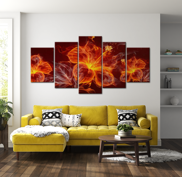 Glam Canvas Wall Art - Fiery Flowers - 5 Pieces
