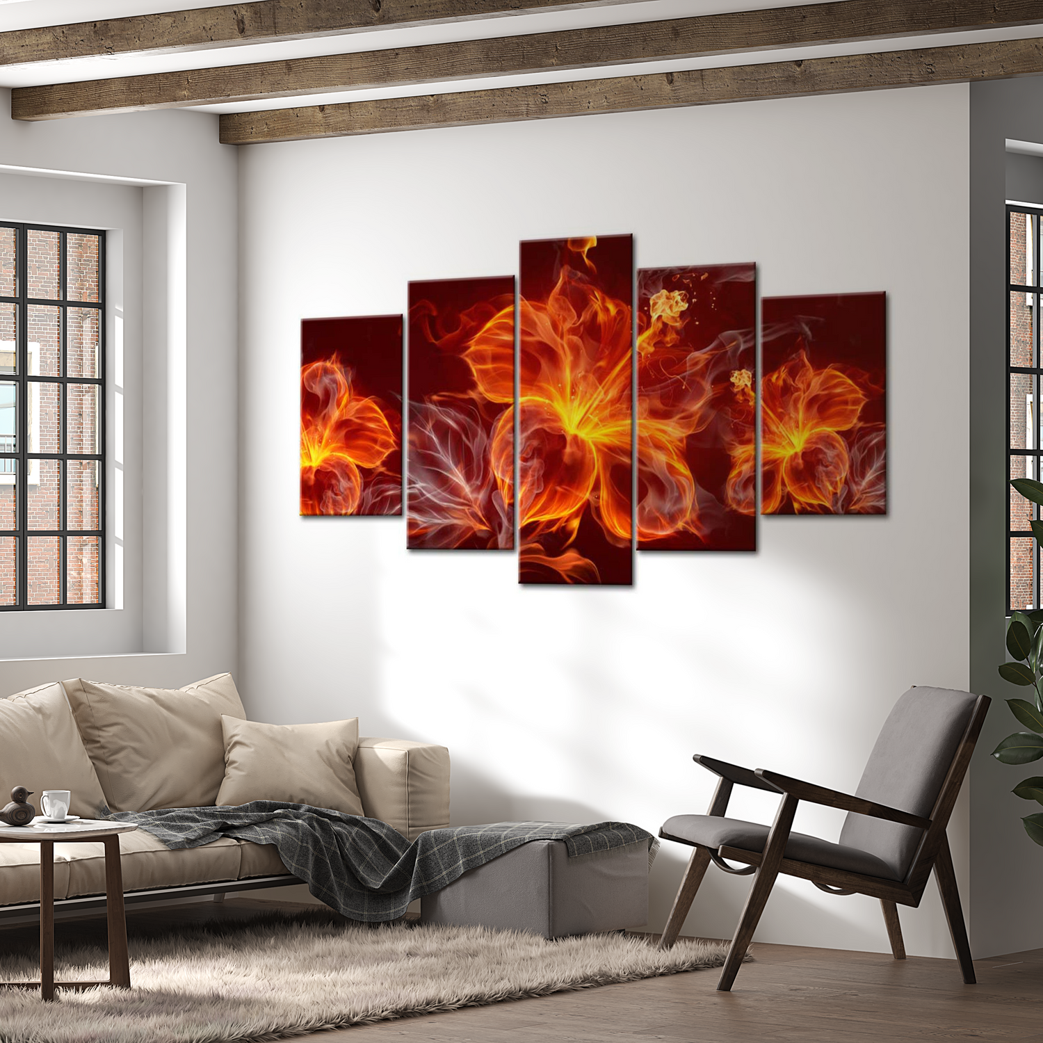 Stretched Canvas Glamour Art - Fiery Flowers 40"Wx20"H