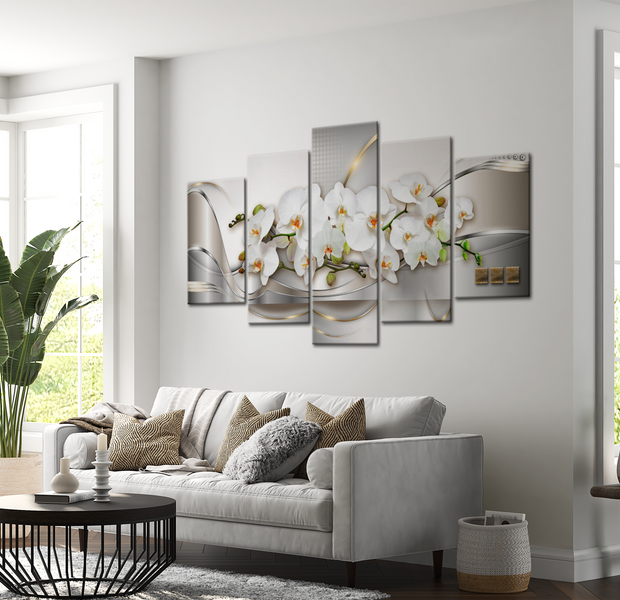 Glam Canvas Wall Art - Floral Serenity Swirls - 5 Pieces