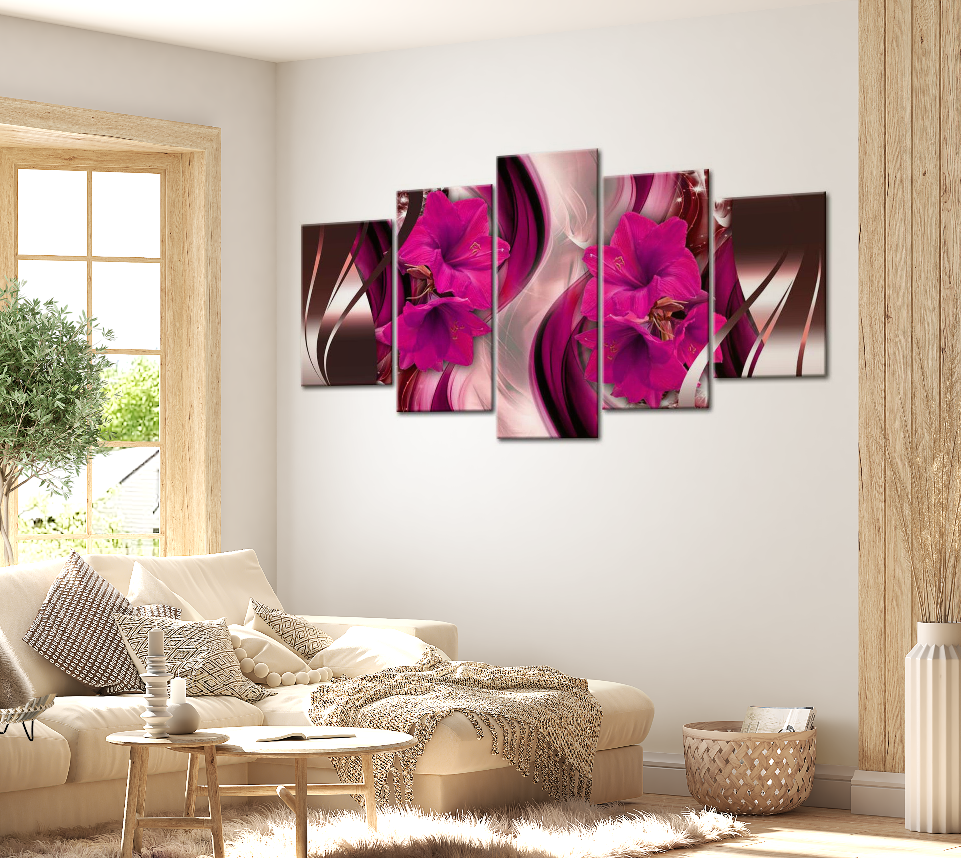 Glam Canvas Wall Art - Fuchsia Evening - 5 Pieces