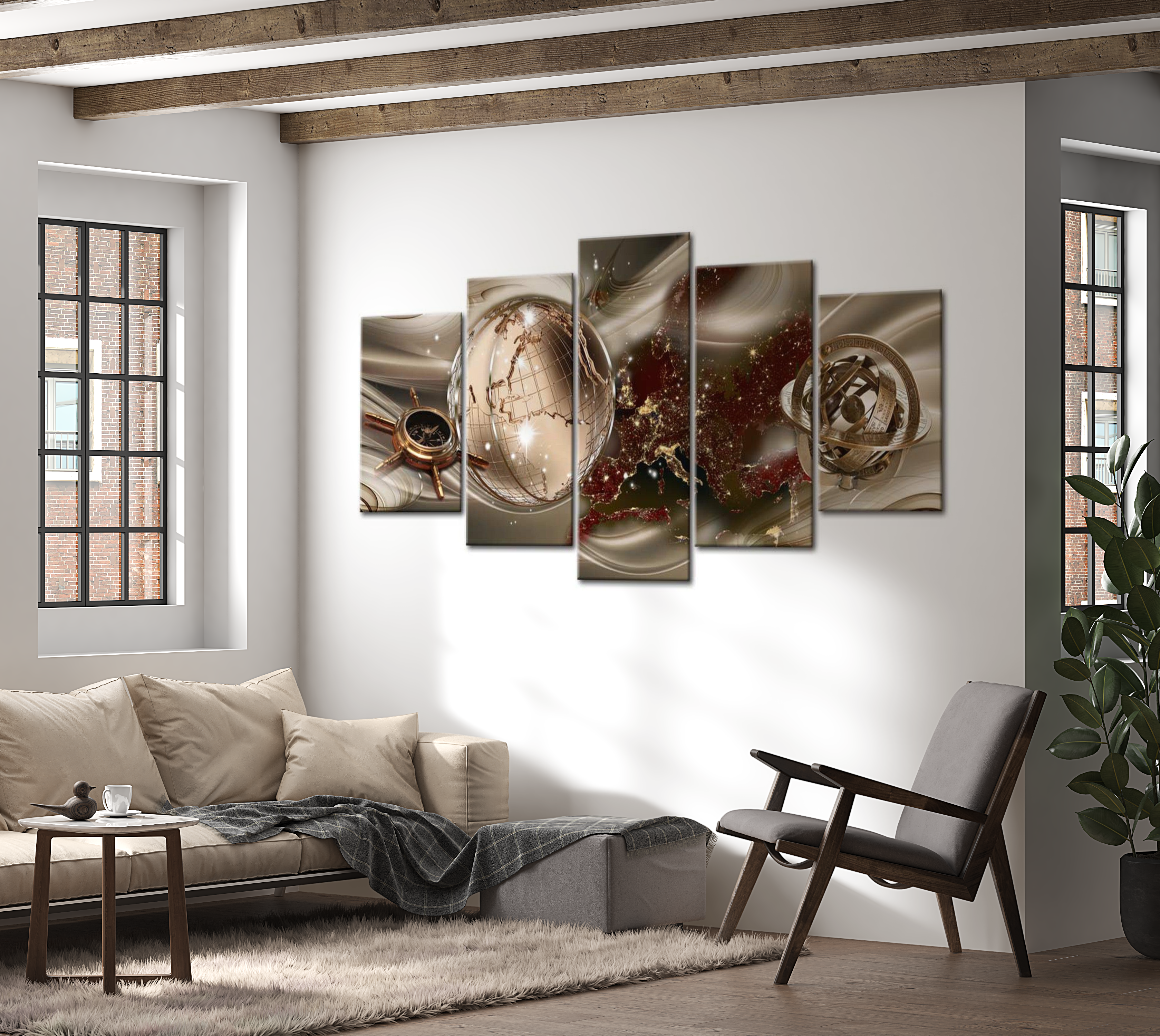 Glam Canvas Wall Art - Golden Compass - 5 Pieces