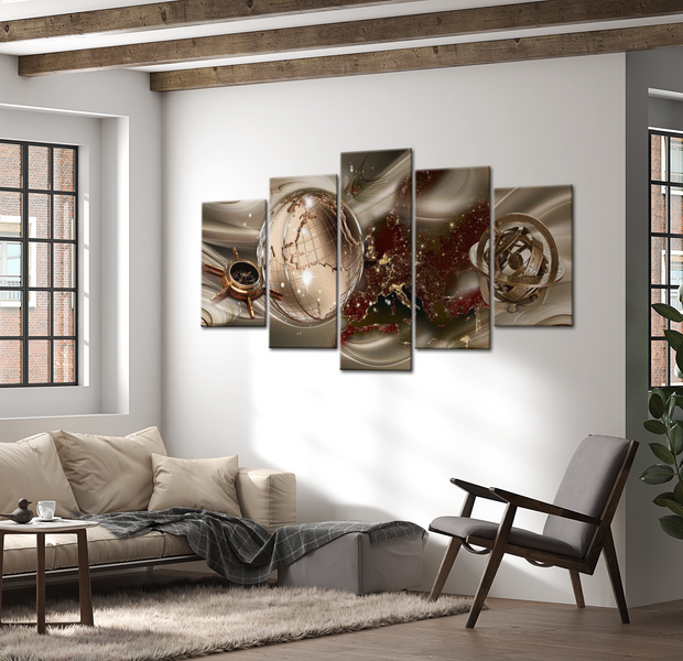Glam Canvas Wall Art - Golden Compass - 5 Pieces