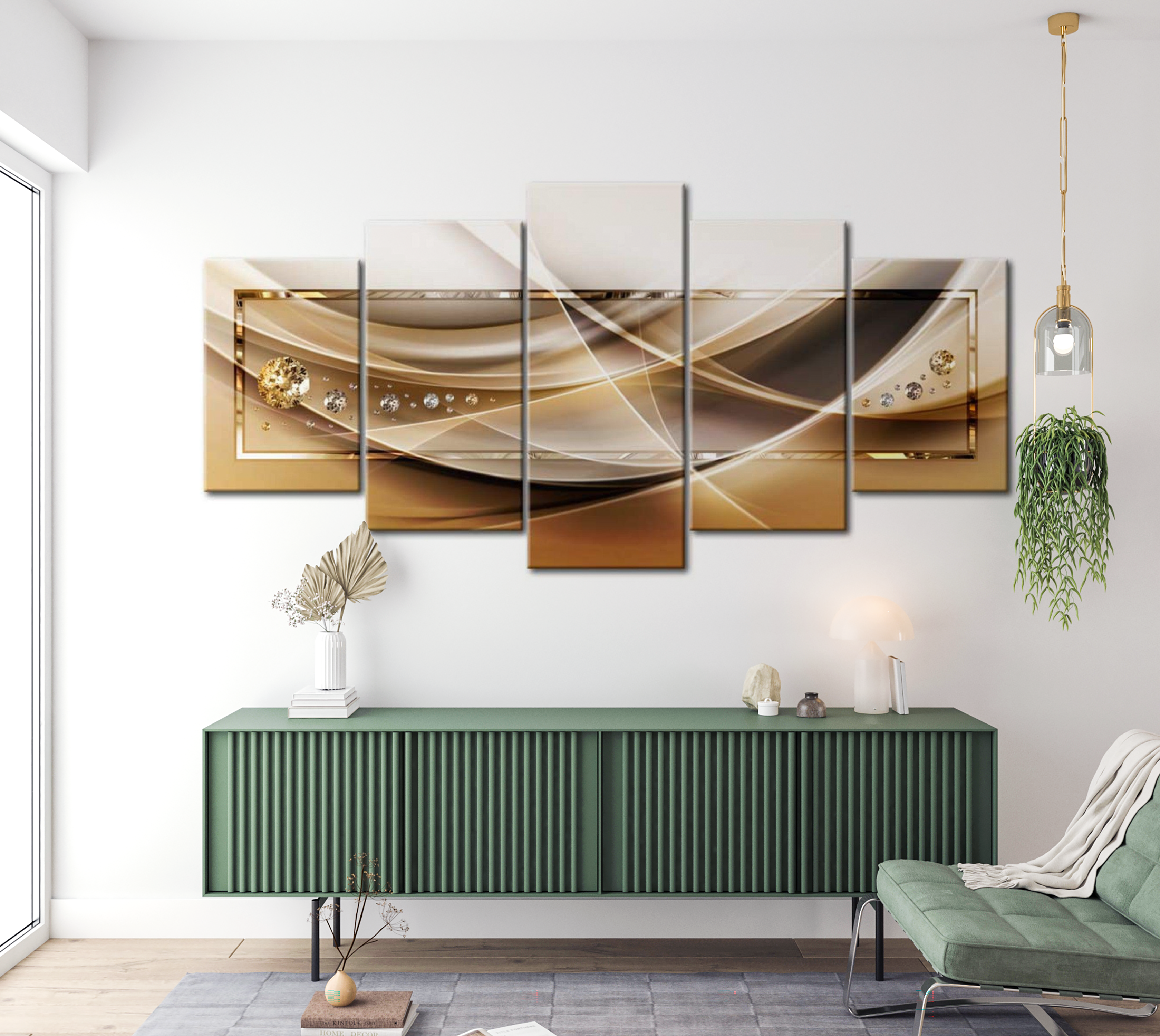 Stretched Canvas Glamour Art - Golden Frame 40"Wx20"H