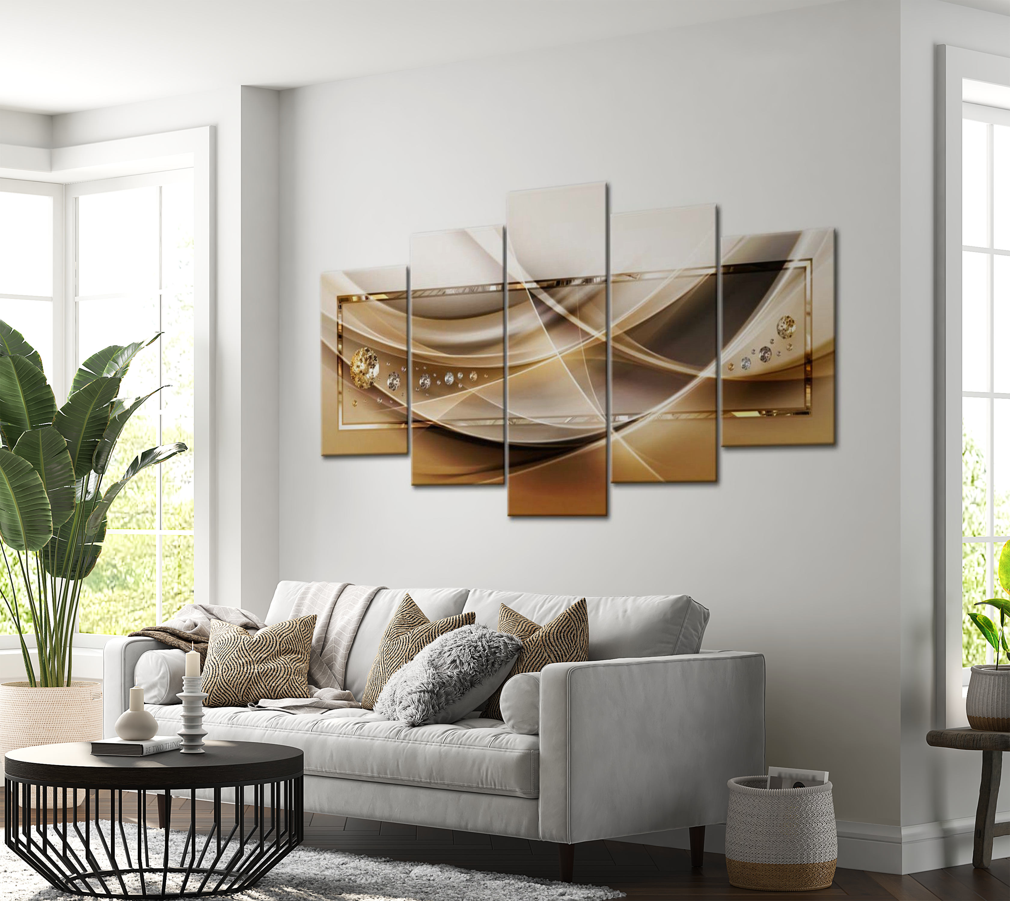 Stretched Canvas Glamour Art - Golden Frame 40"Wx20"H