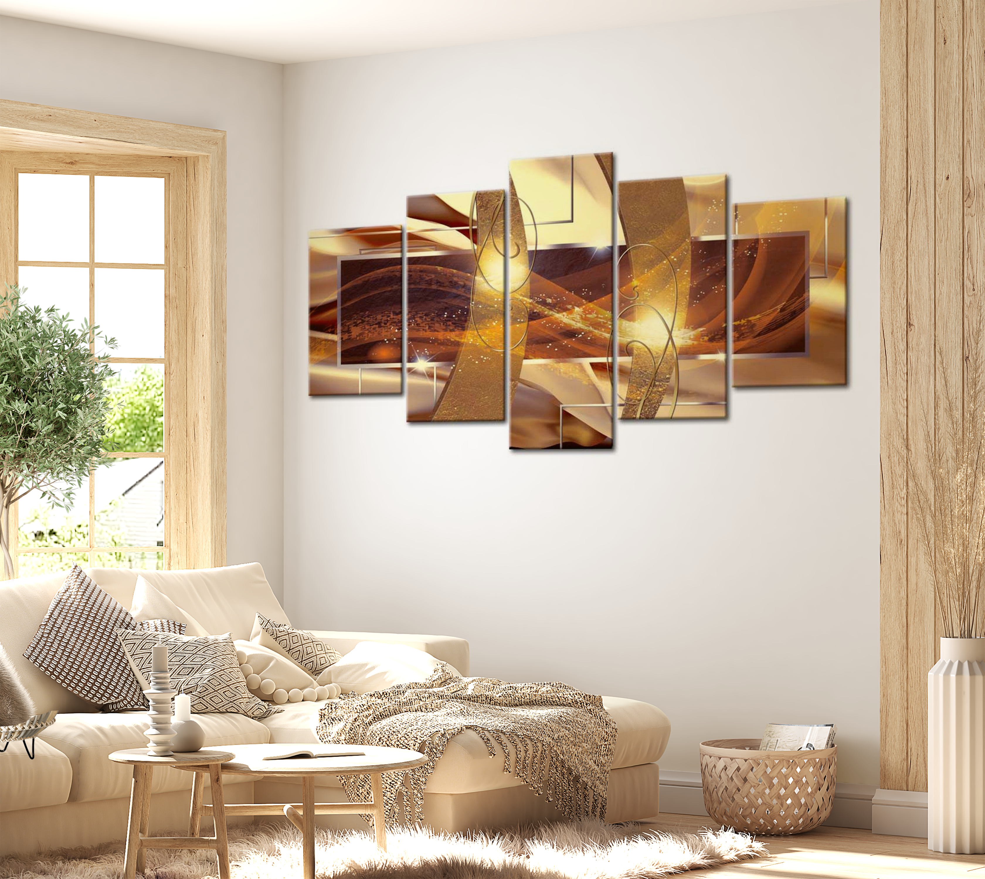 Glam Canvas Wall Art - Golden Grandeur - 5 Pieces