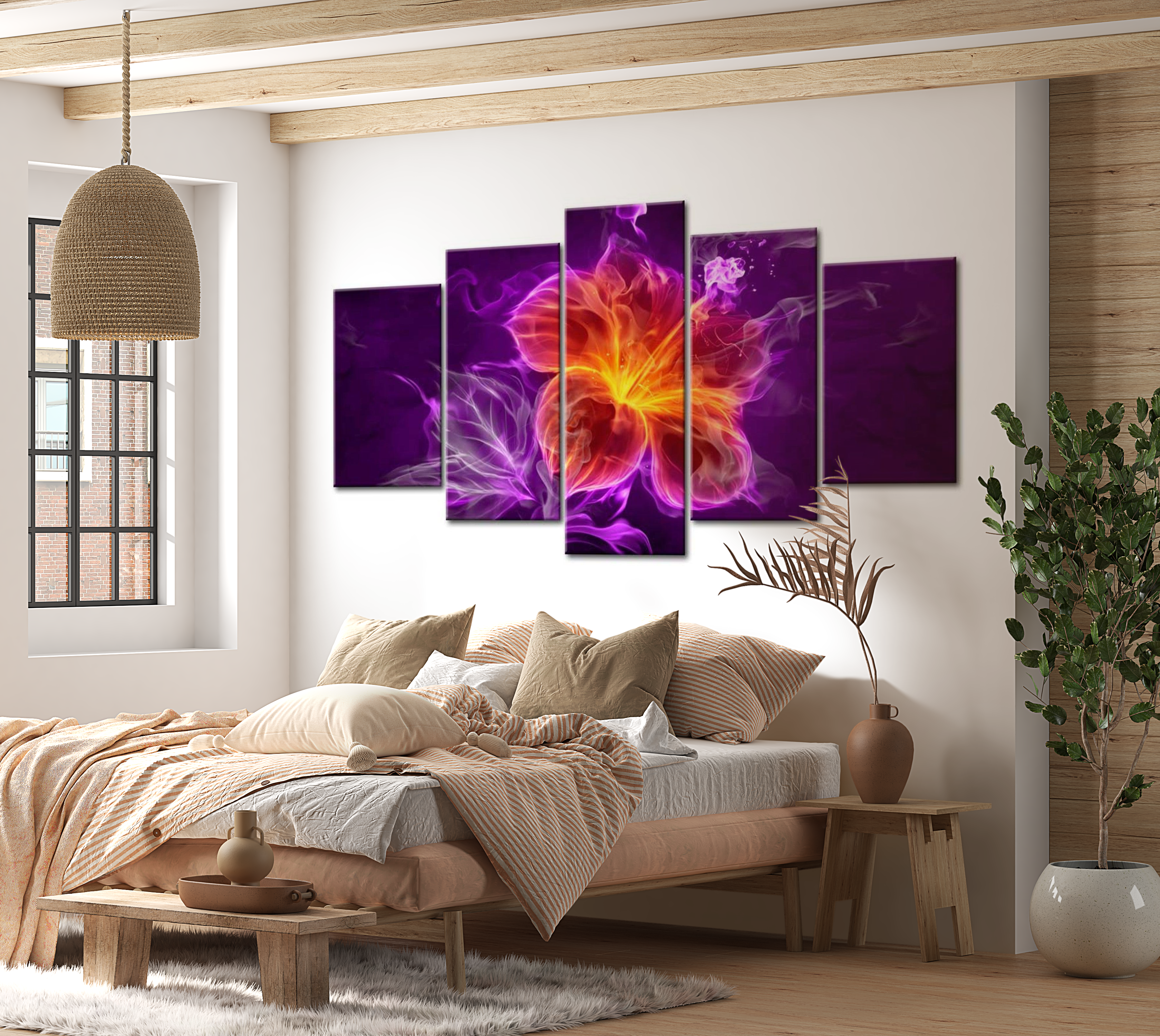 Glam Canvas Wall Art - Modern Flower Purple - 5 Pieces