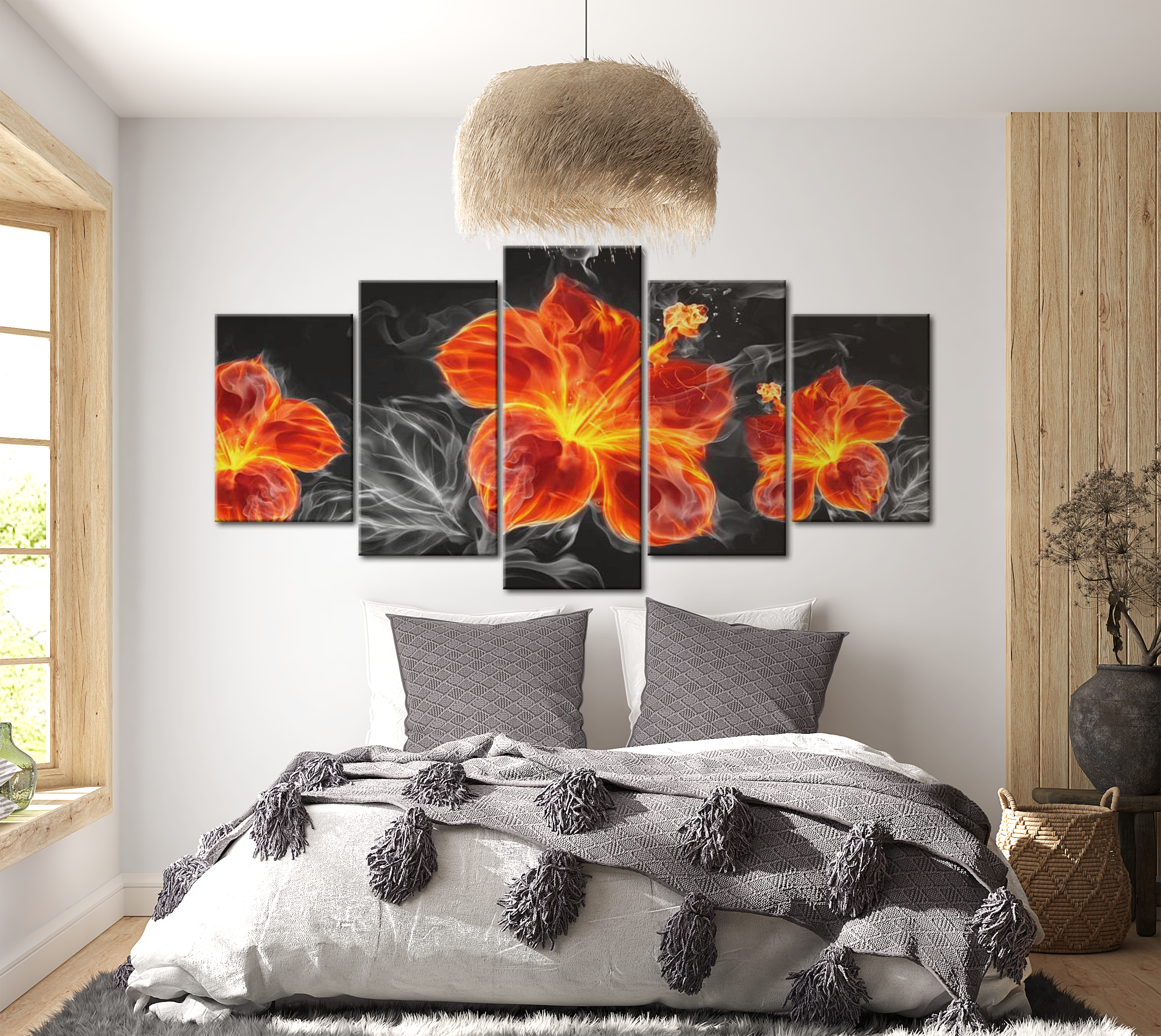 Glam Canvas Wall Art - Modern Lilies Black - 5 Pieces