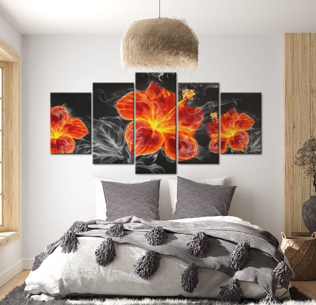 Glam Canvas Wall Art - Modern Lilies Black - 5 Pieces