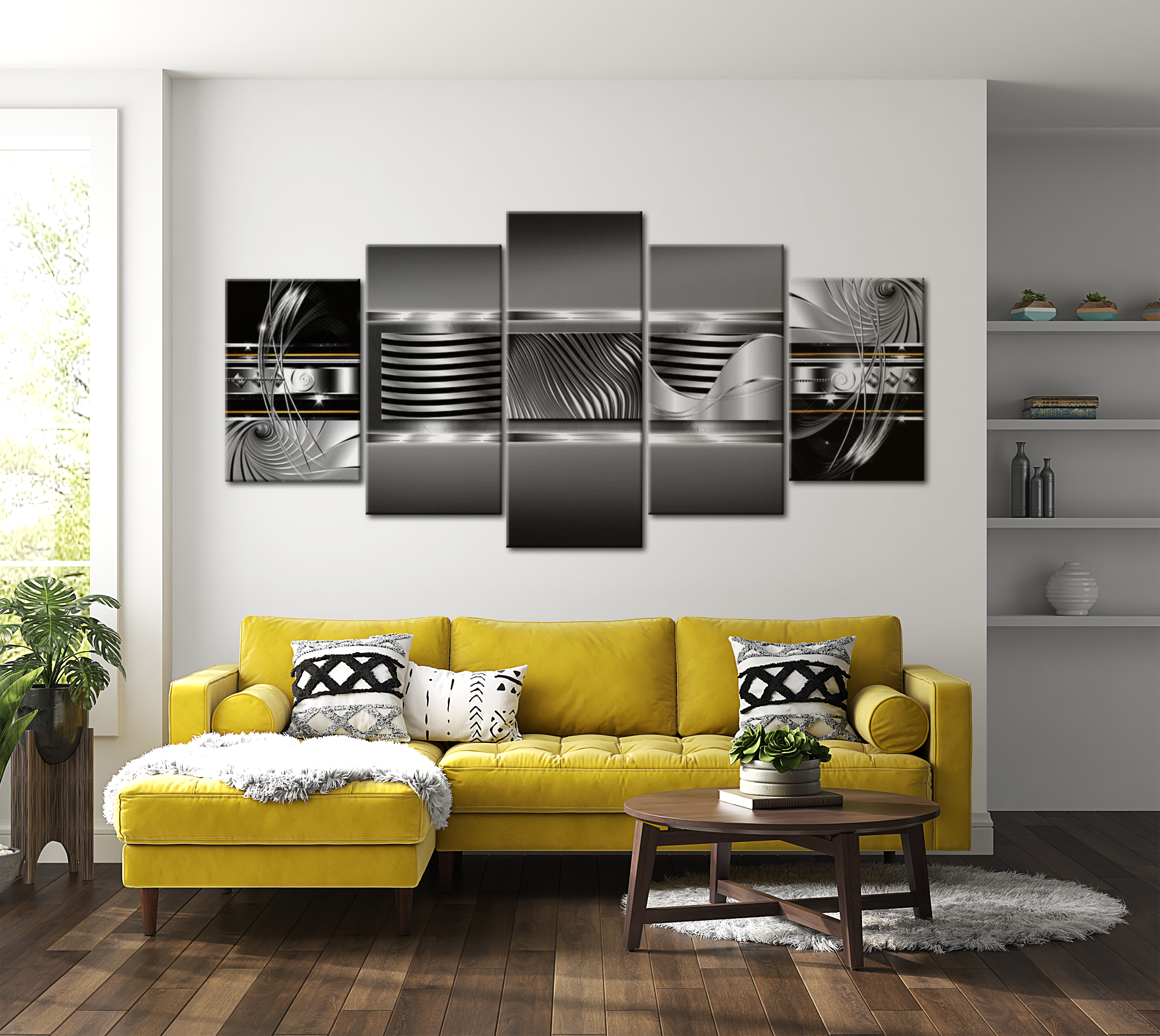 Glam Canvas Wall Art - Platinum Rhythm - 5 Pieces