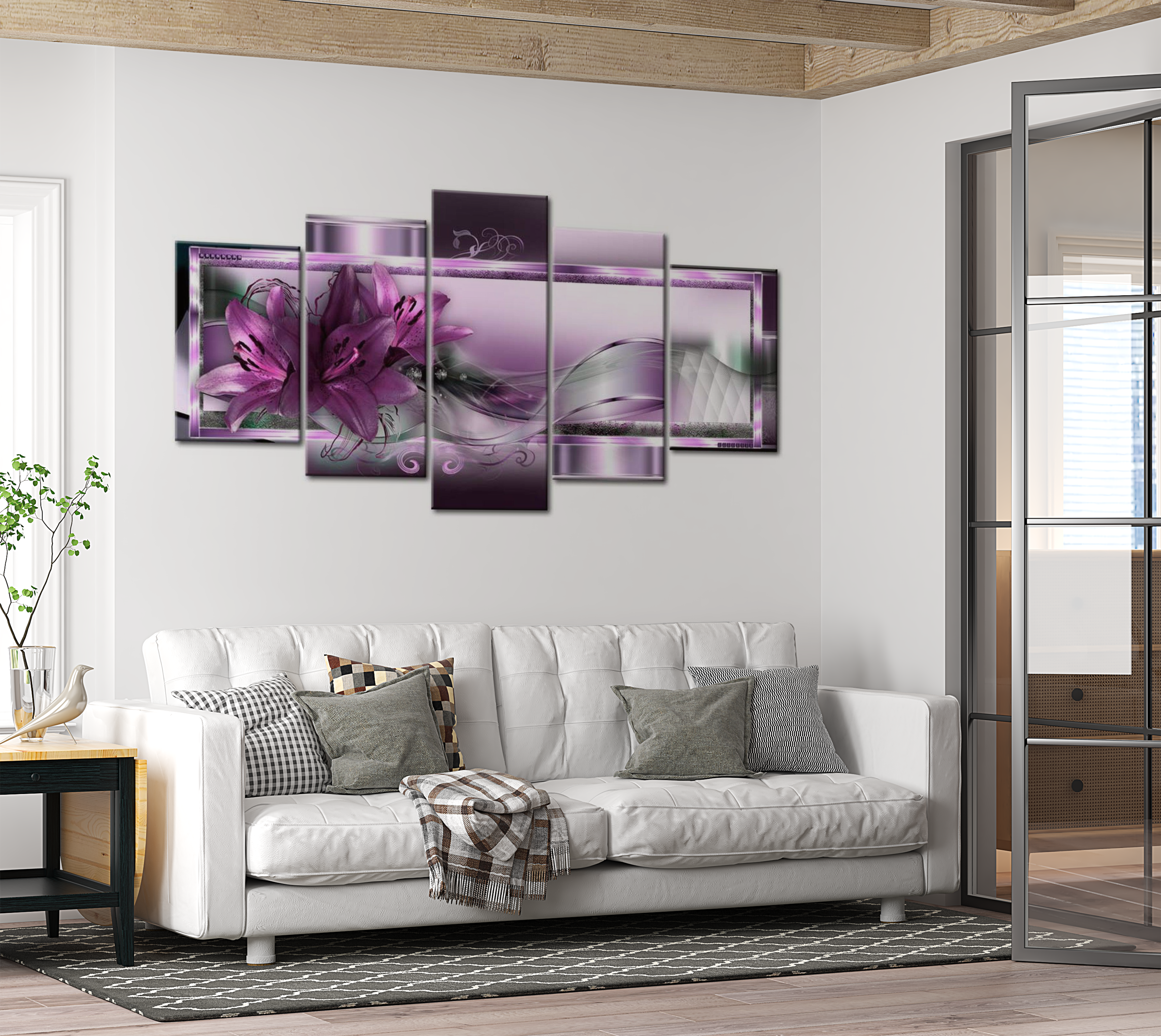 Glam Canvas Wall Art - Purple Lilies - 5 Pieces