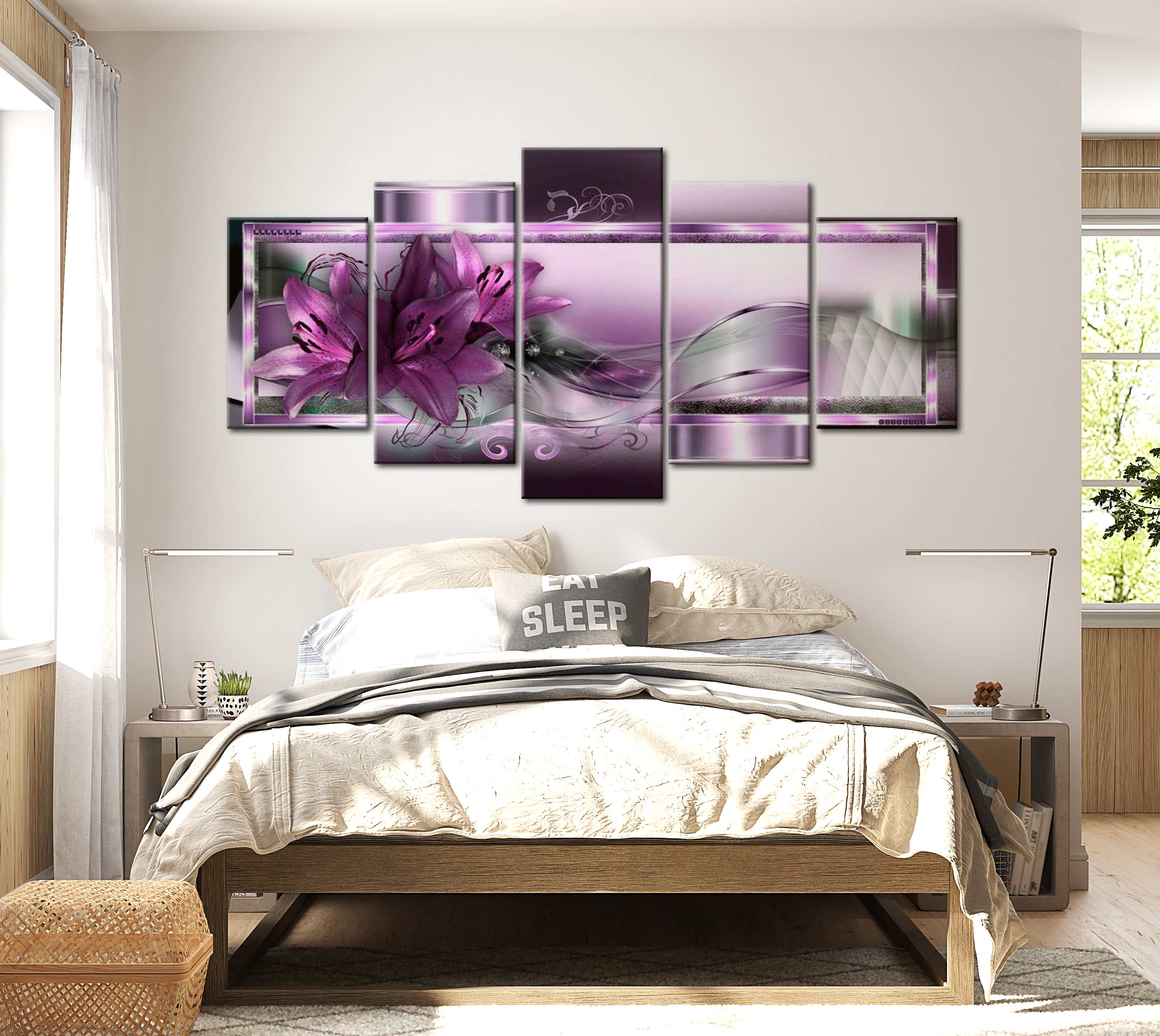 Stretched Canvas Glamour Art - Purple Lilies 40"Wx20"H