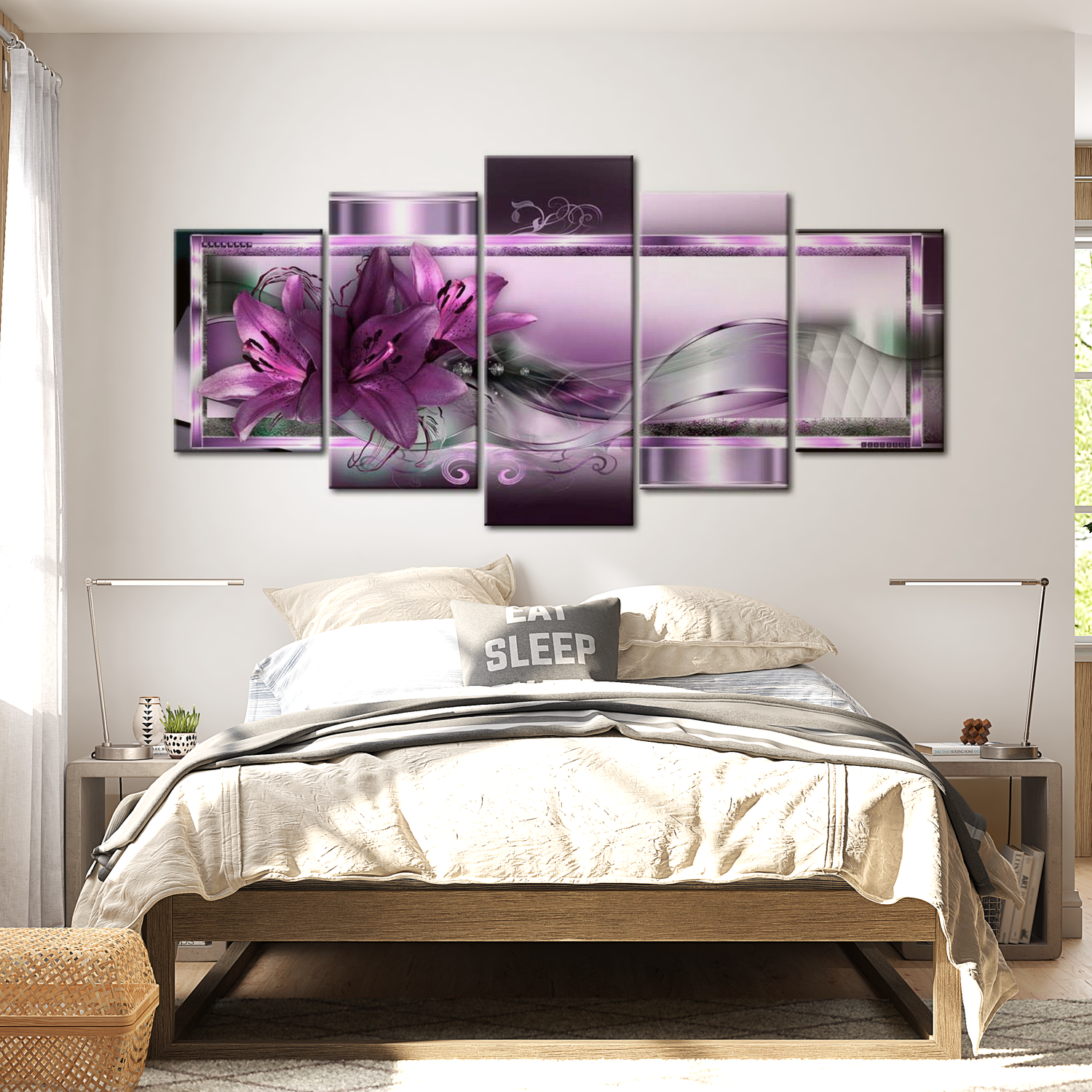 Stretched Canvas Glamour Art - Purple Lilies 40"Wx20"H