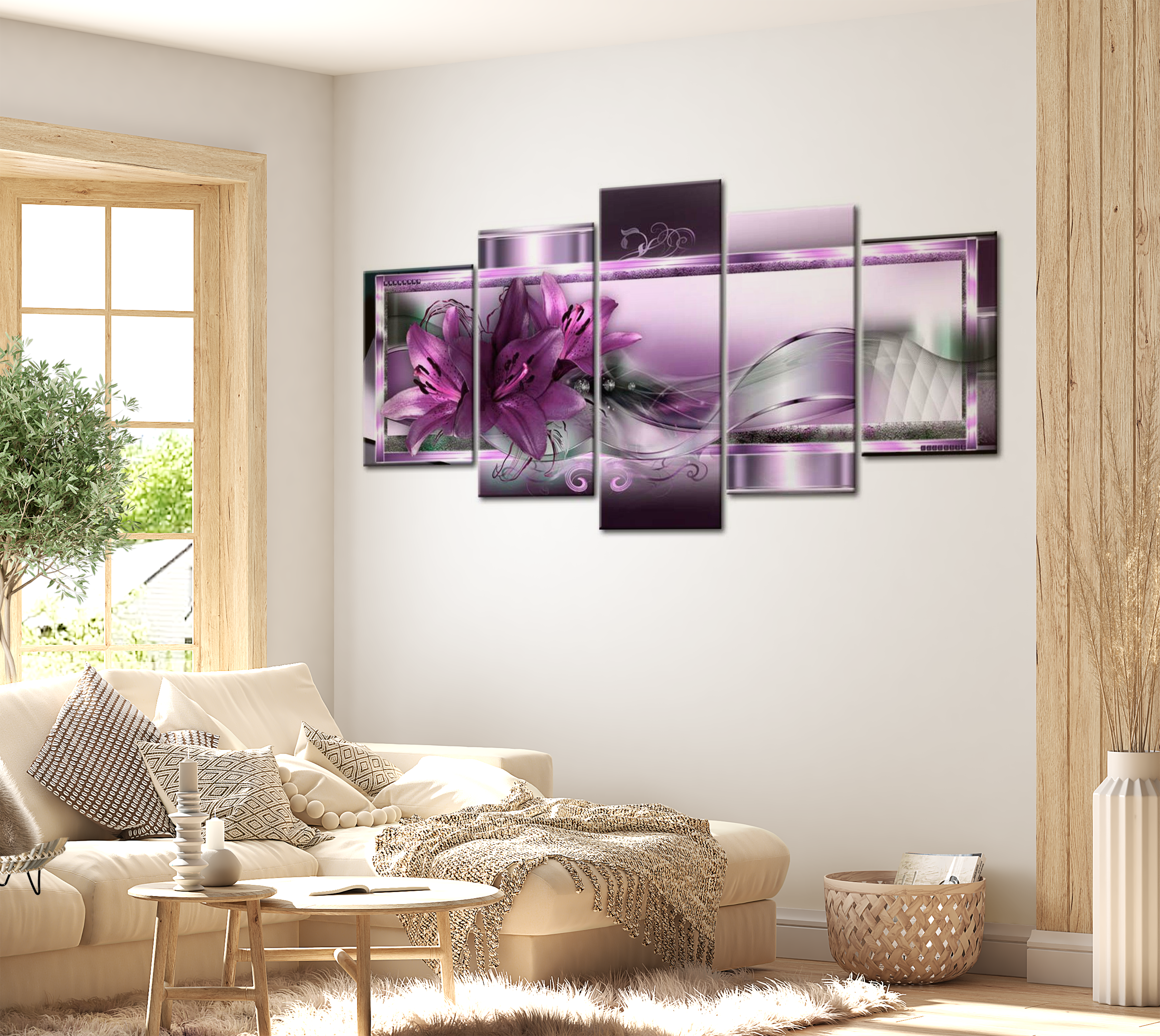 Stretched Canvas Glamour Art - Purple Lilies 40"Wx20"H