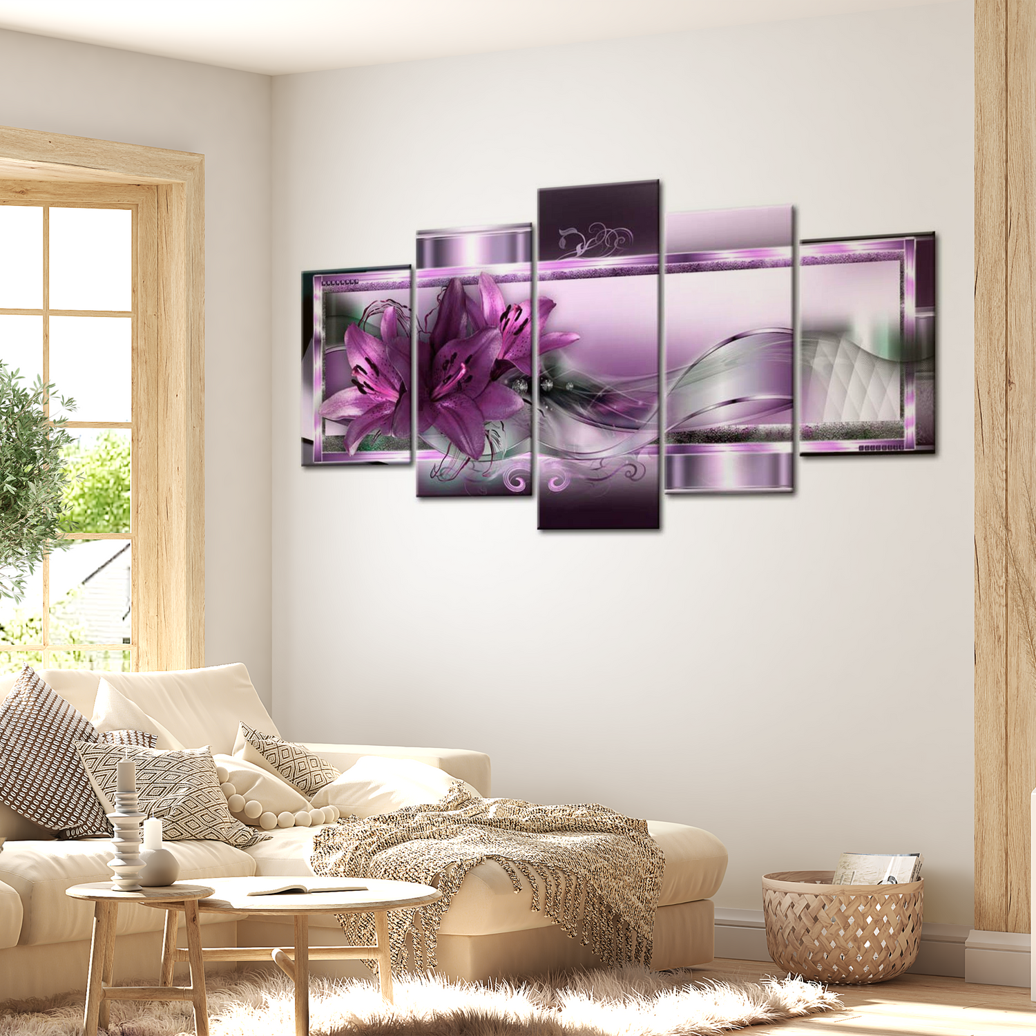 Stretched Canvas Glamour Art - Purple Lilies 40"Wx20"H
