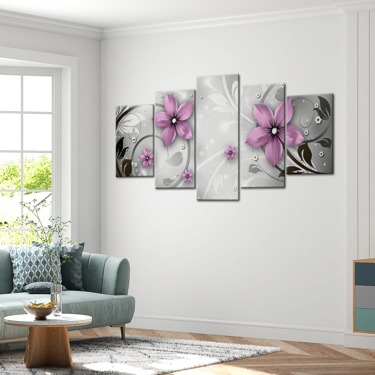 Stretched Canvas Glamour Art - Saucy Flowers 40"Wx20"H