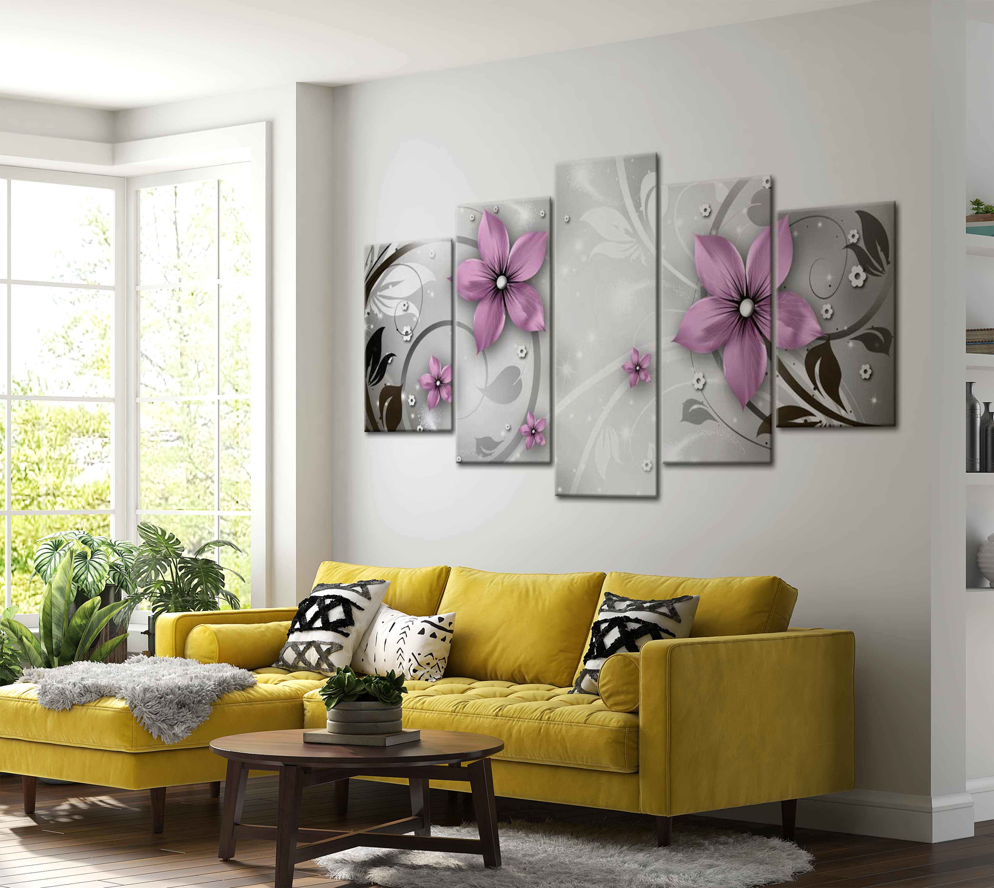 Stretched Canvas Glamour Art - Saucy Flowers 40"Wx20"H