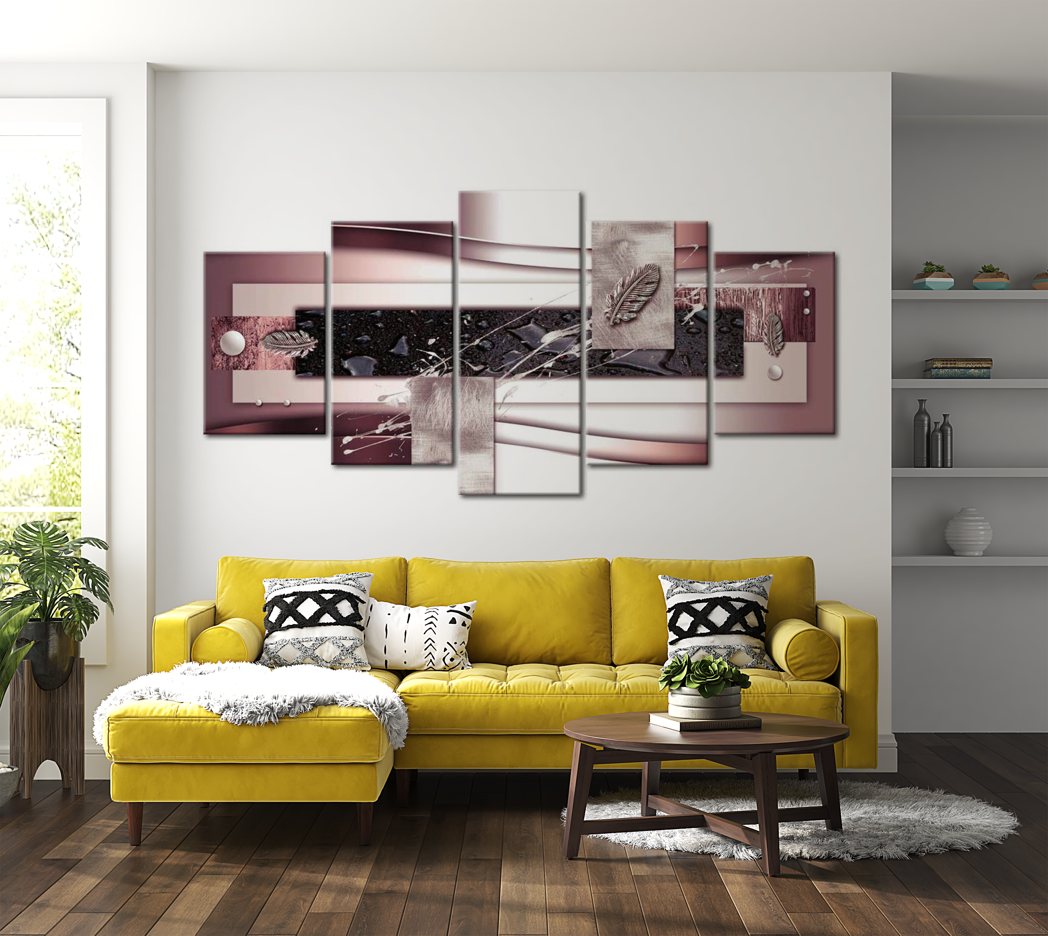 Stretched Canvas Glamour Art - Burgundy Harmony 40"Wx20"H