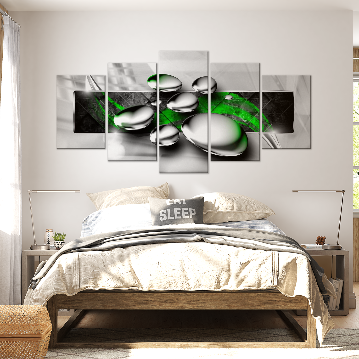 Stretched Canvas Glamour Art - Shiny Stones Green 5 Piece 40"Wx20"H