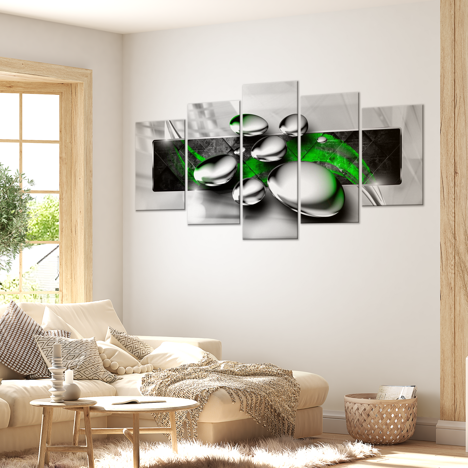 Stretched Canvas Glamour Art - Shiny Stones Green 5 Piece 40"Wx20"H