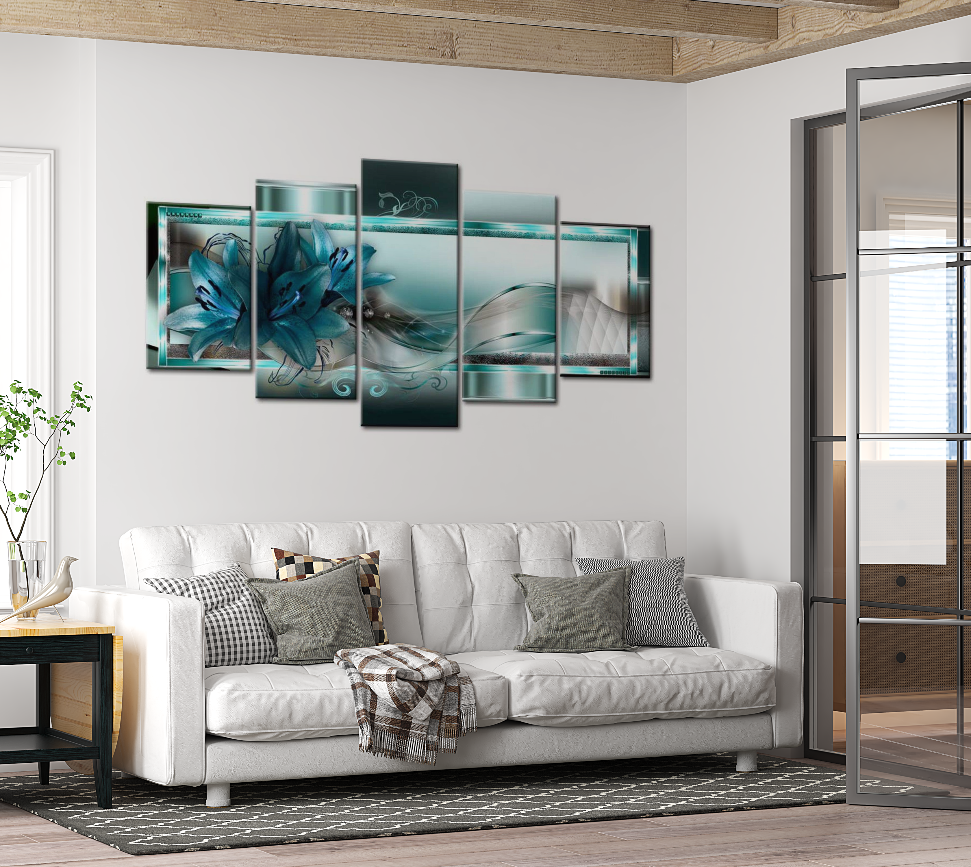 Glam Canvas Wall Art - Sky Blue Lilies - 5 Pieces