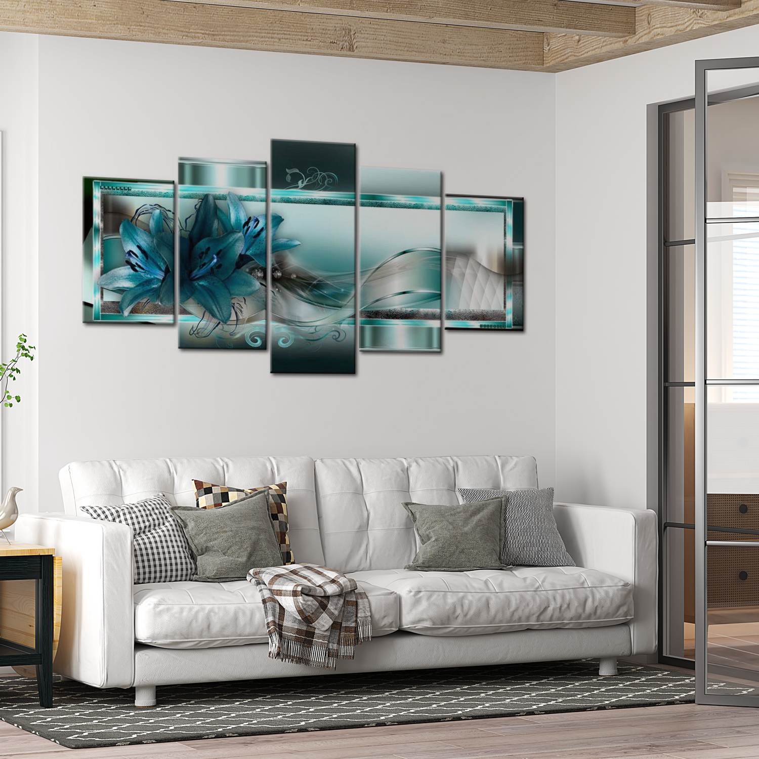 Stretched Canvas Glamour Art - Sky Blue Lilies 40"Wx20"H