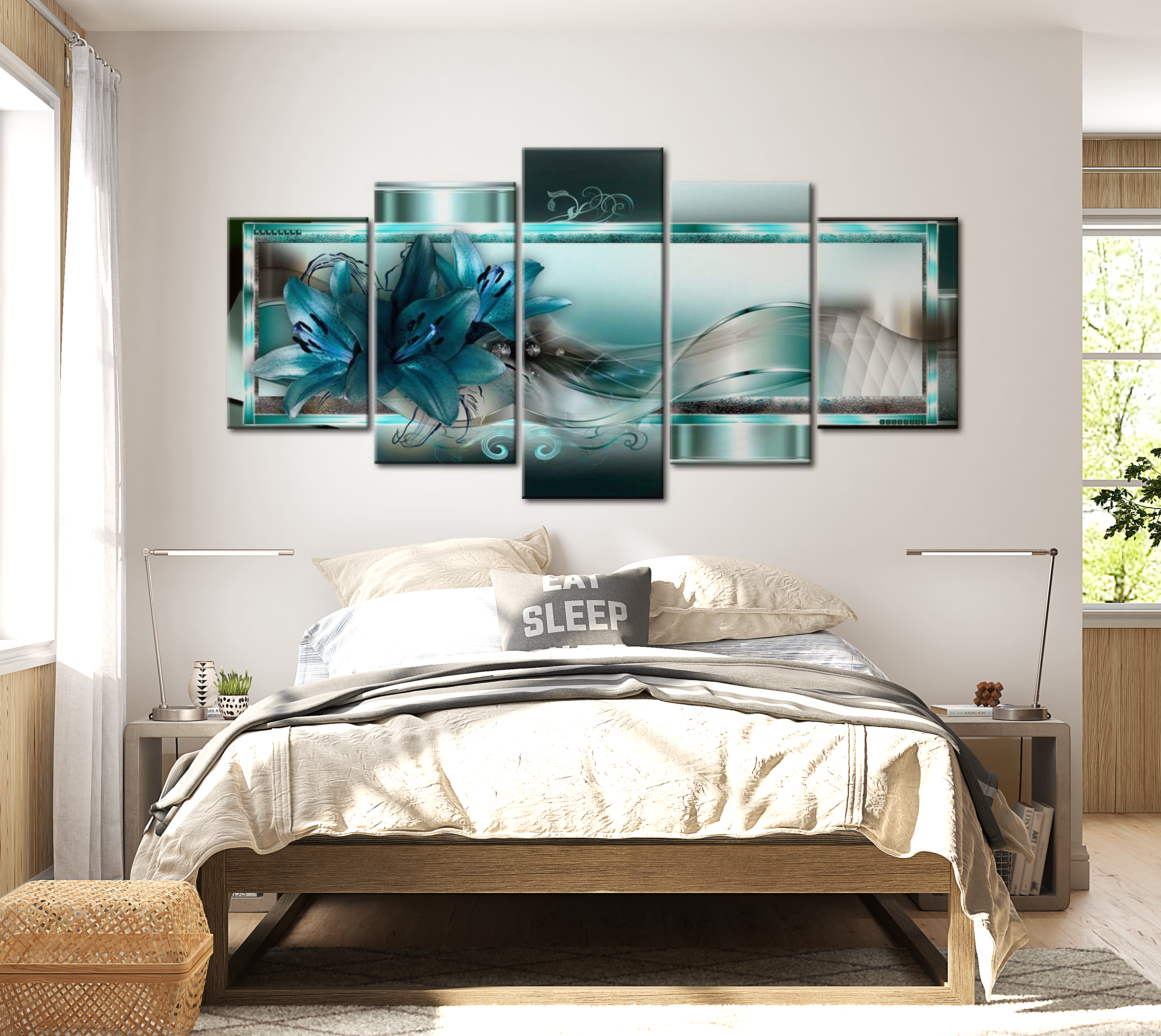 Stretched Canvas Glamour Art - Sky Blue Lilies 40"Wx20"H