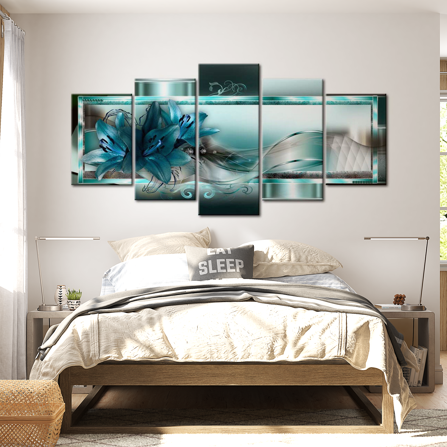 Stretched Canvas Glamour Art - Sky Blue Lilies 40"Wx20"H