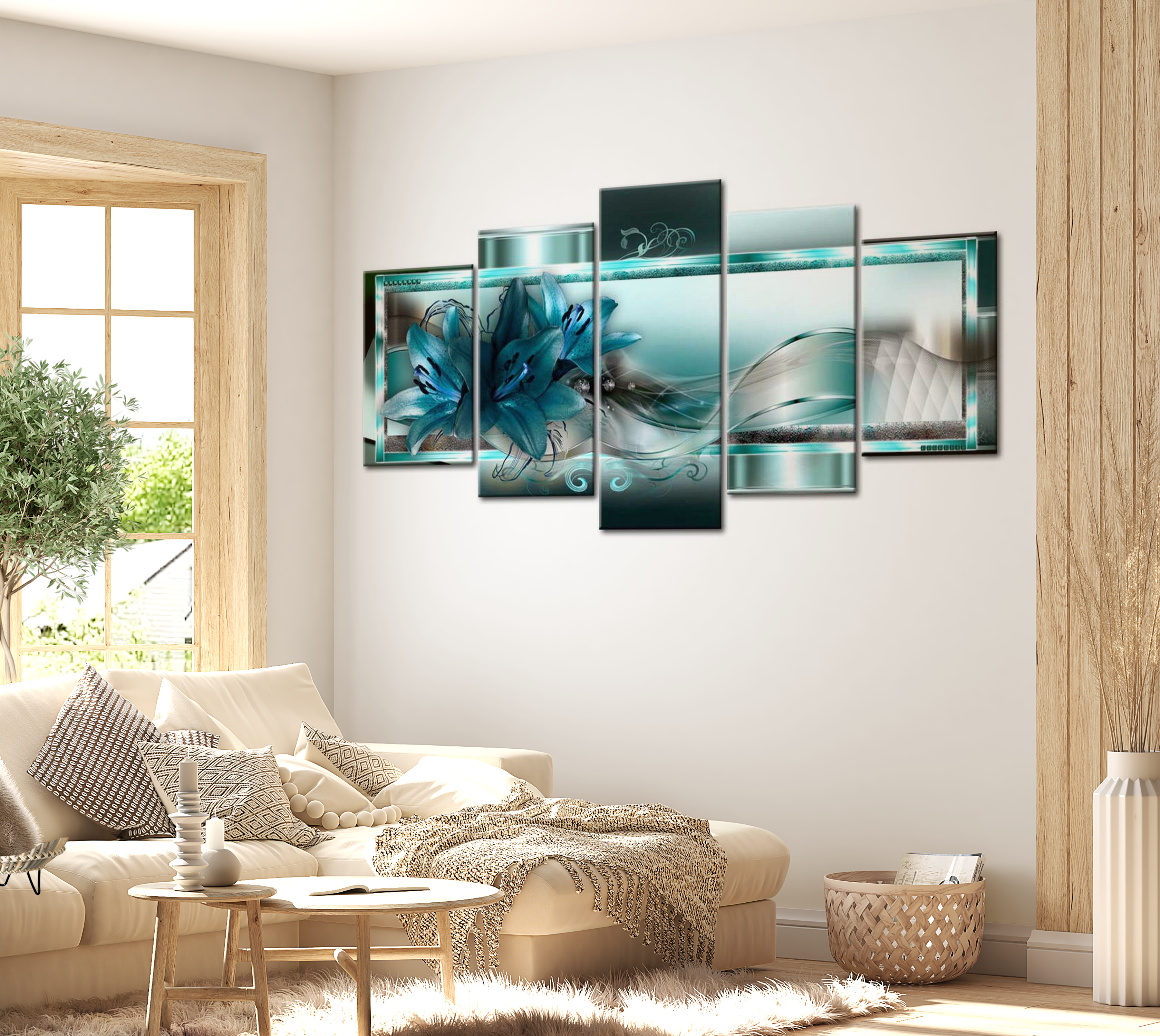 Stretched Canvas Glamour Art - Sky Blue Lilies 40"Wx20"H