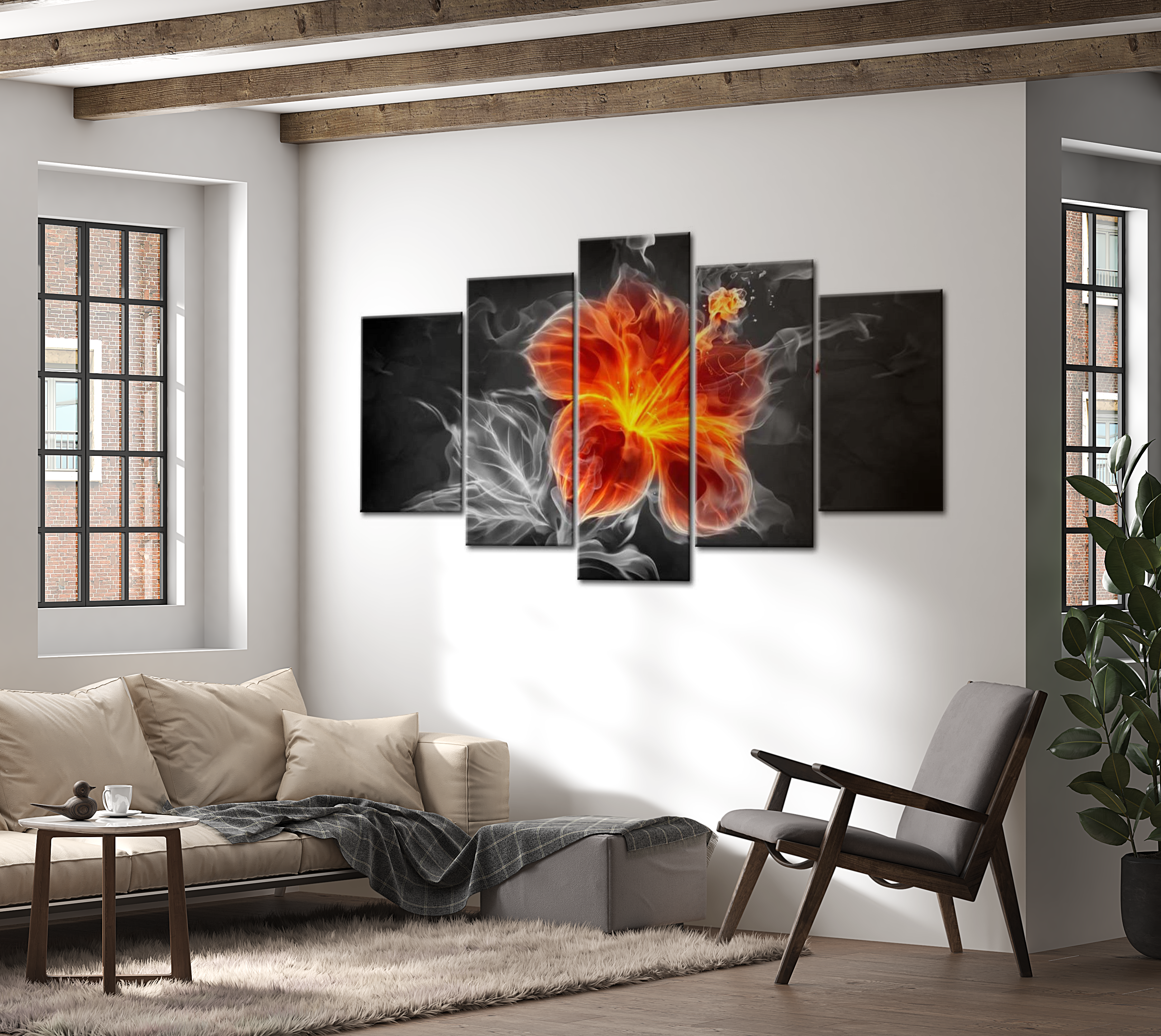 Glam Canvas Wall Art - Smoky Flower - 5 Pieces