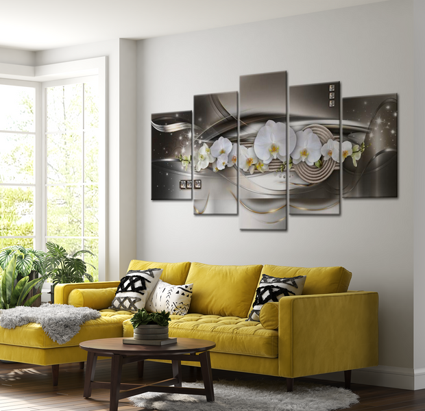 Glam Canvas Wall Art - Steel Orchids - 5 Pieces