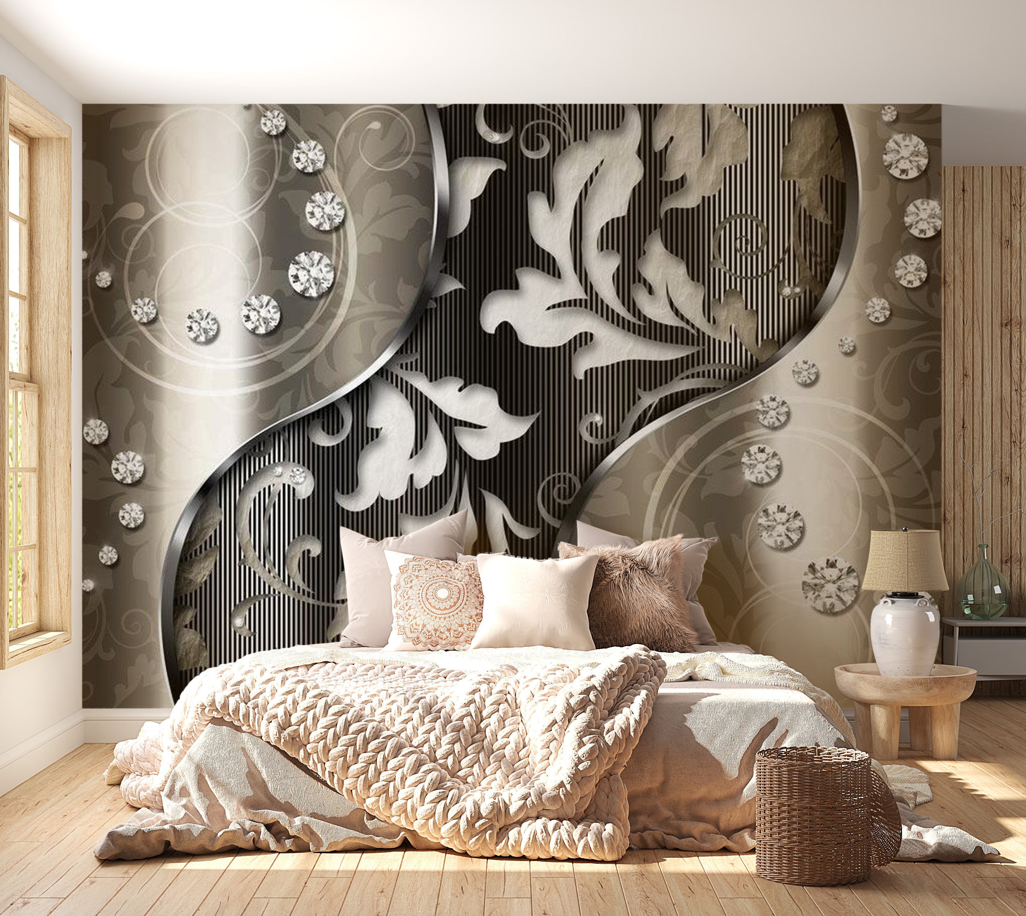 Glam Wallpaper Wall Mural - Diamond Leaves 39"Wx27"H