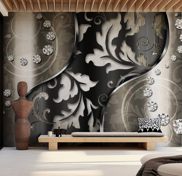 Glam Wallpaper Wall Mural - Diamond Leaves 39"Wx27"H