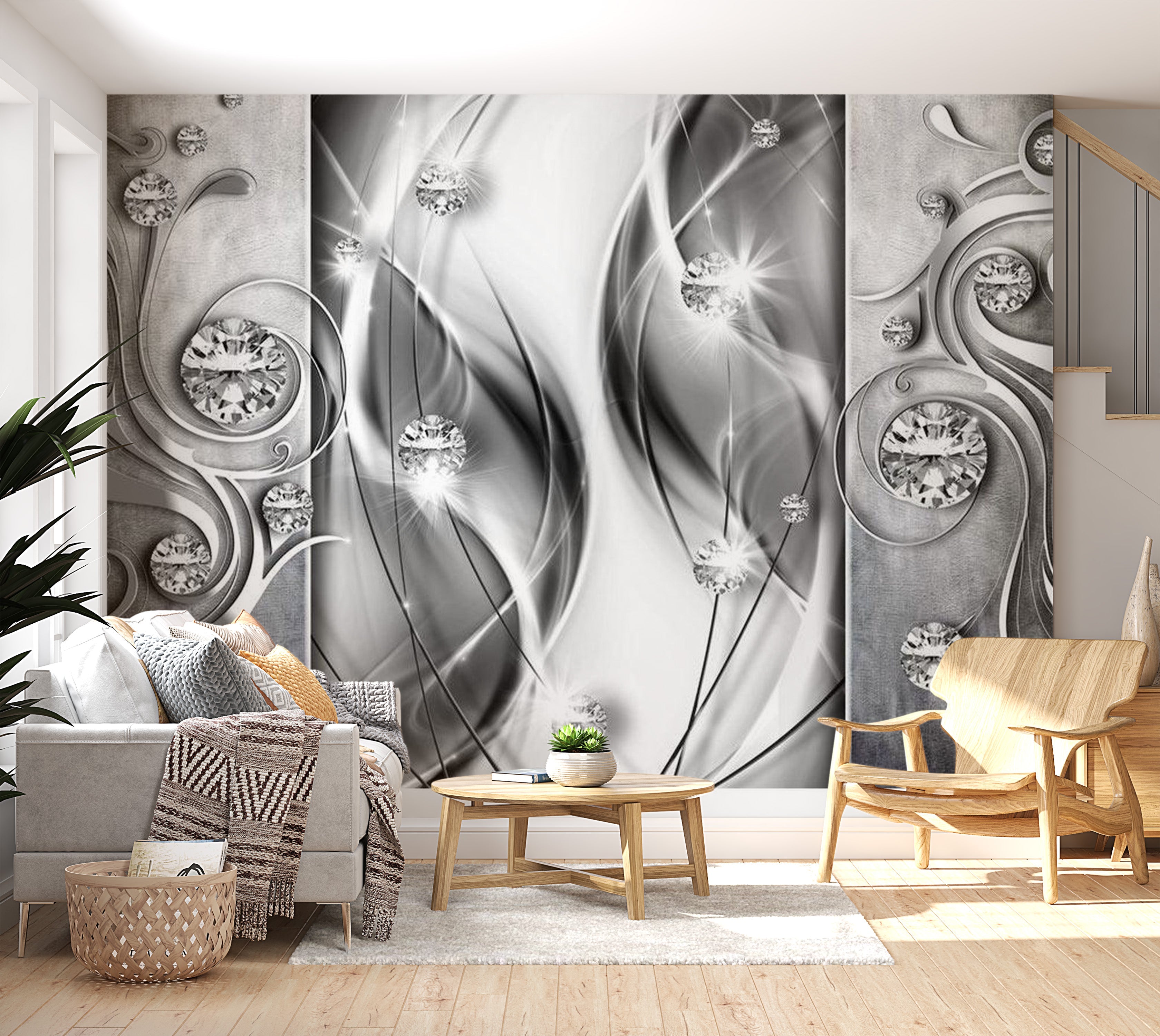 Glam Wallpaper Wall Mural - Diamonds In Silver 39"Wx27"H