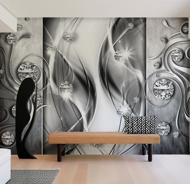Glam Wallpaper Wall Mural - Diamonds In Silver 39"Wx27"H