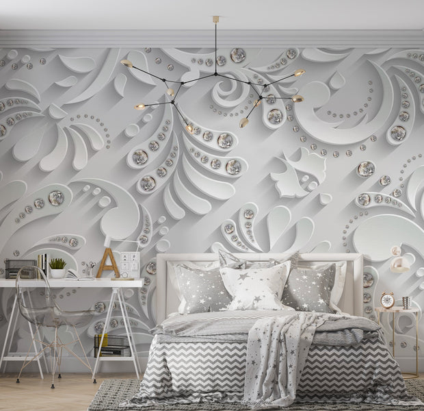 Glam Wallpaper Wall Mural - Flowers With Crystals 39"Wx27"H