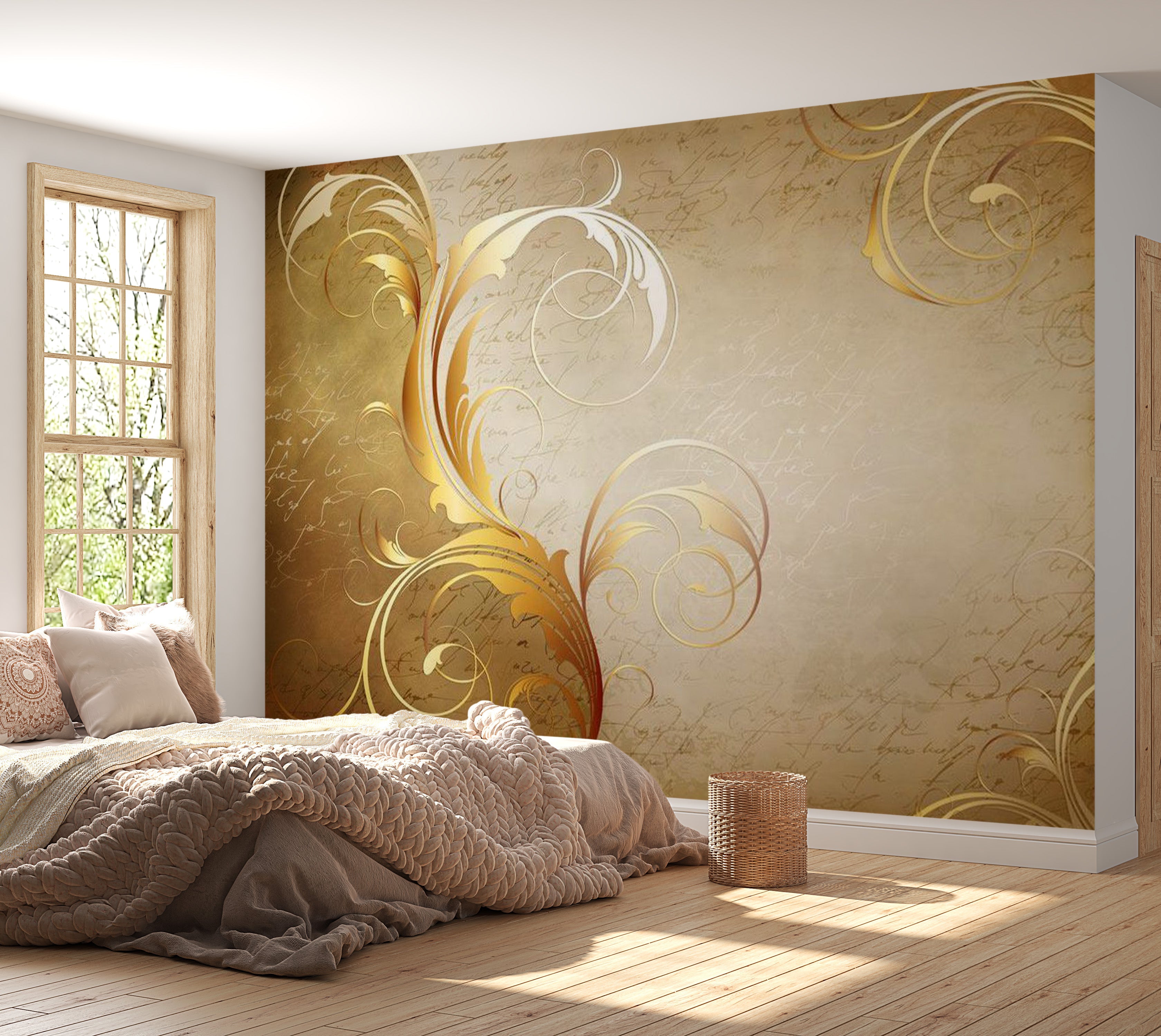 Glam Wallpaper Wall Mural - Gold Leaf 39"Wx27"H