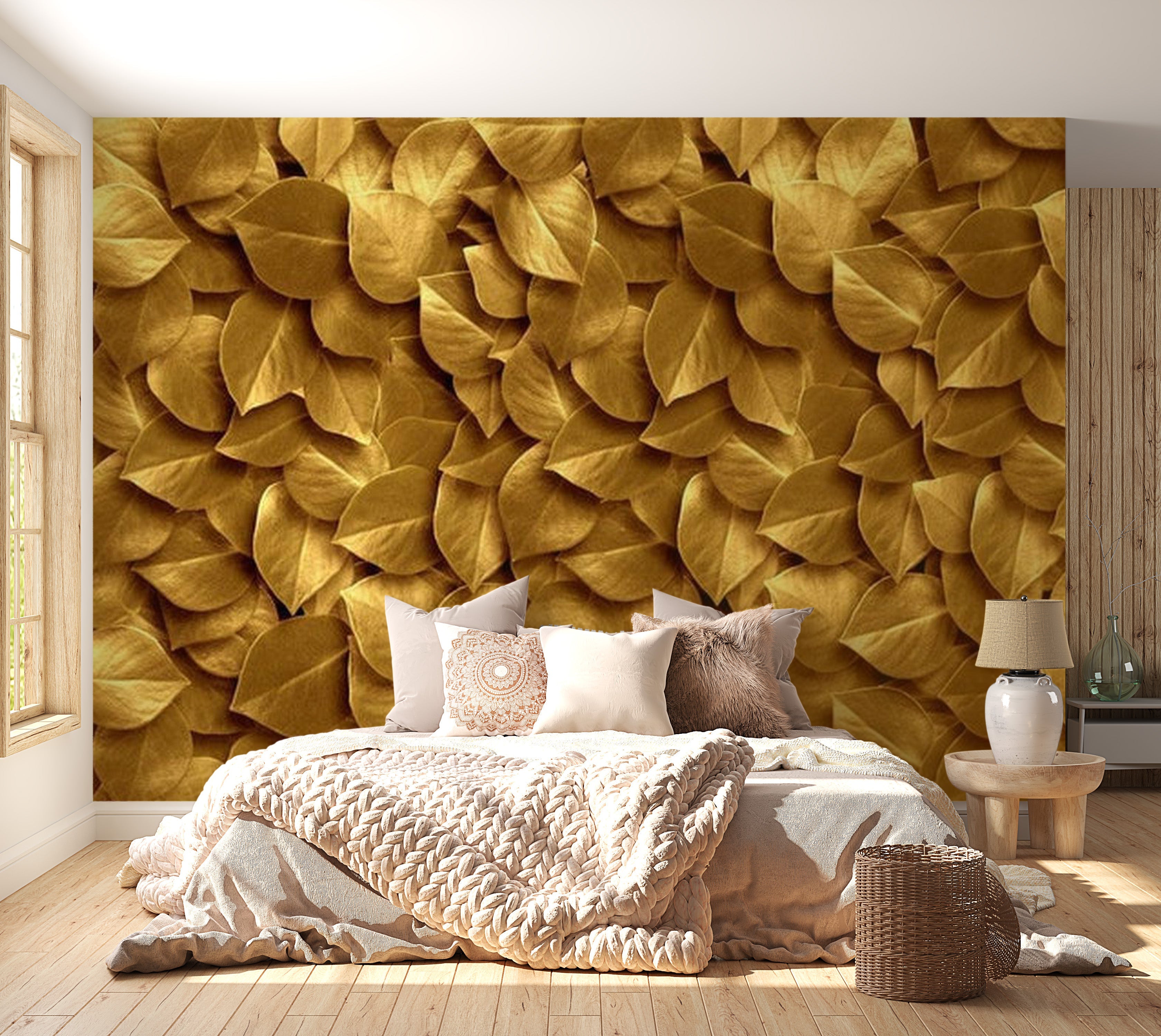 Glam Wallpaper Wall Mural - Golden Leaves 39"Wx27"H