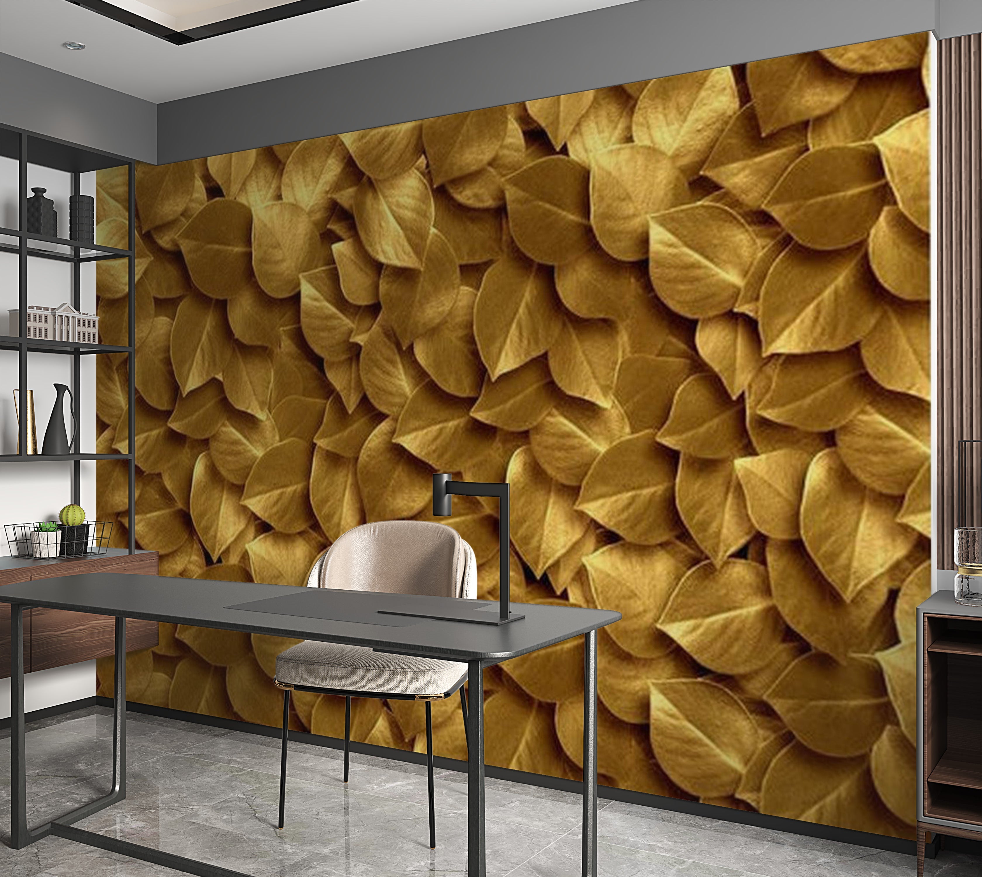 Glam Wallpaper Wall Mural - Golden Leaves 39"Wx27"H