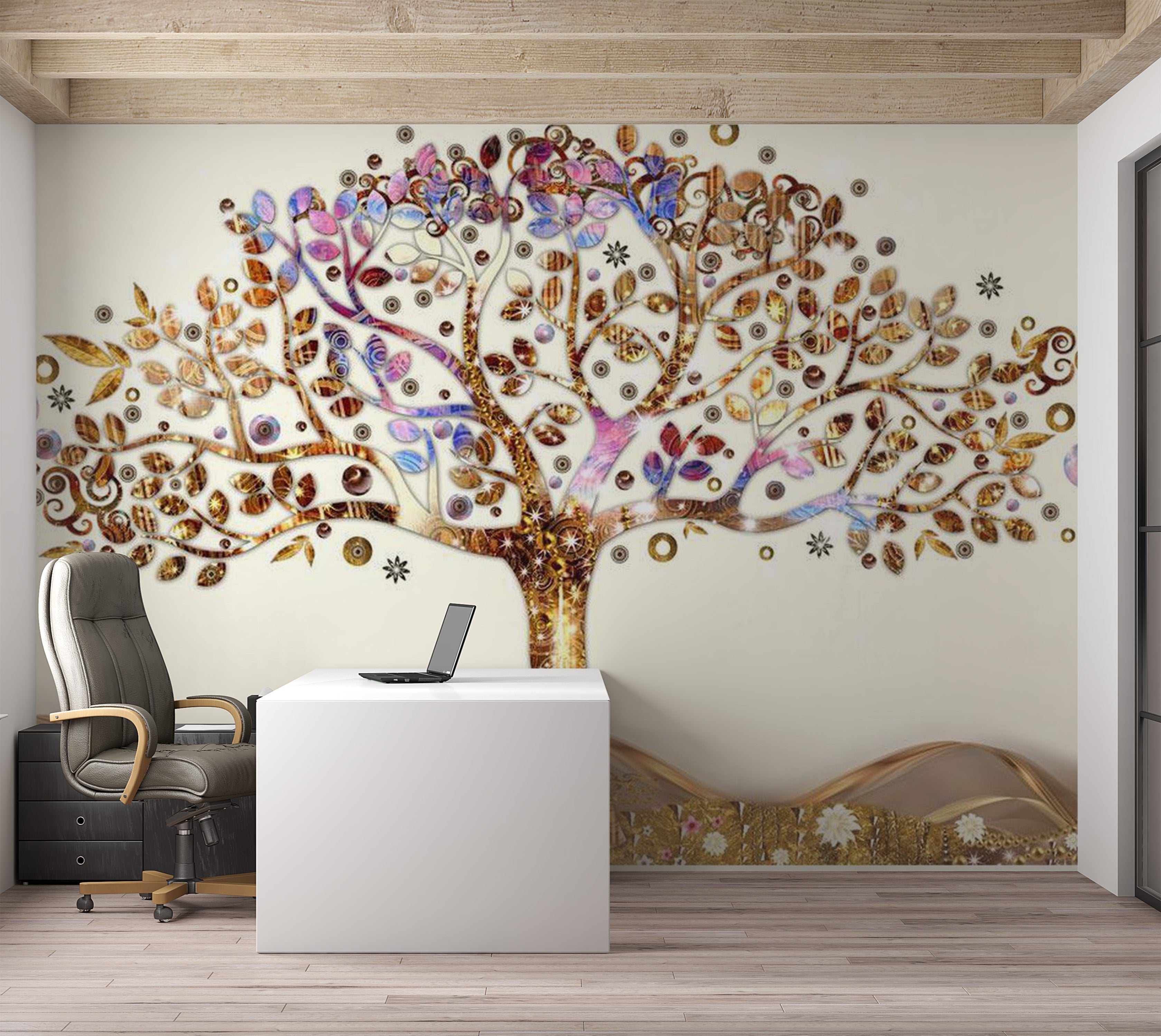 Glam Wallpaper Wall Mural - Golden Tree 39"Wx27"H