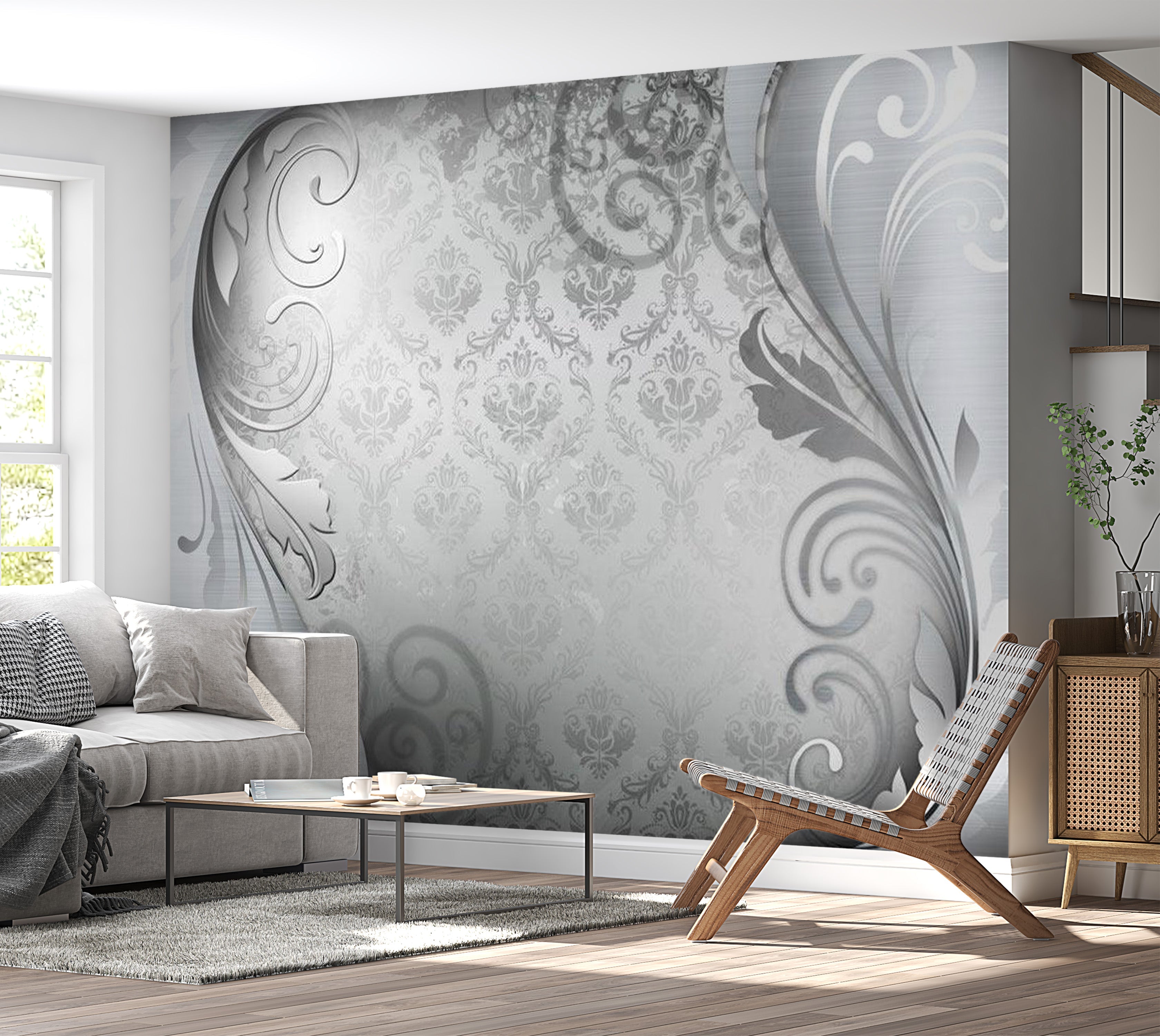 Glam Wallpaper Wall Mural - Gray Ornament 39"Wx27"H