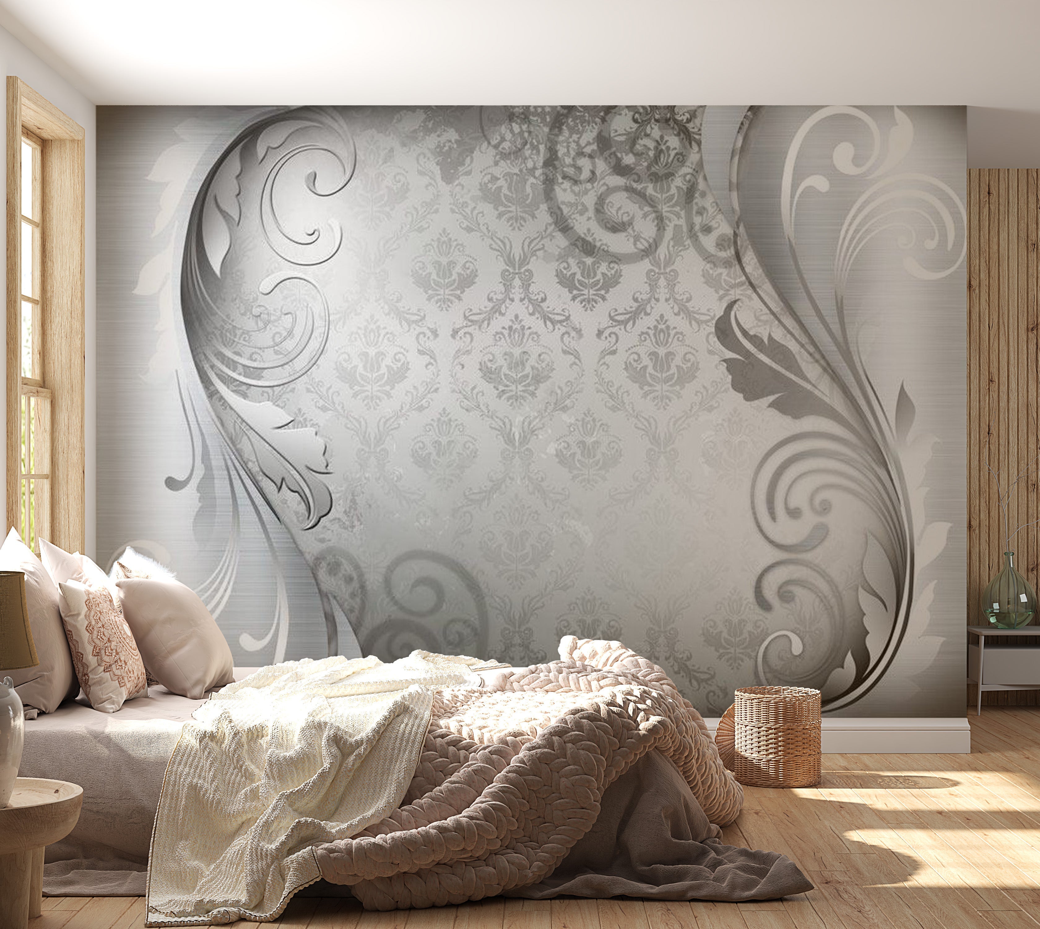 Glam Wallpaper Wall Mural - Gray Ornament 39"Wx27"H