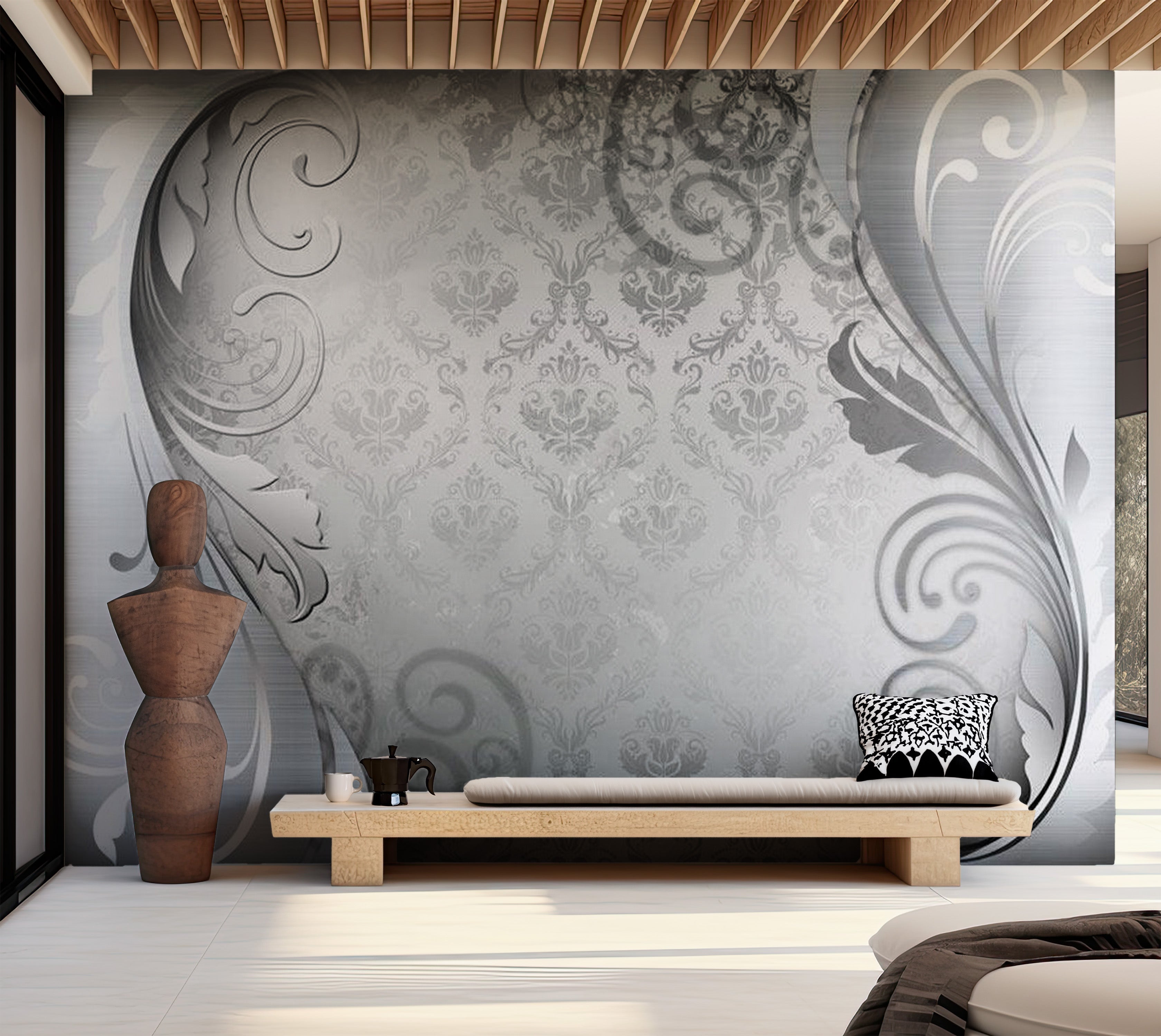 Glam Wallpaper Wall Mural - Gray Ornament 39"Wx27"H