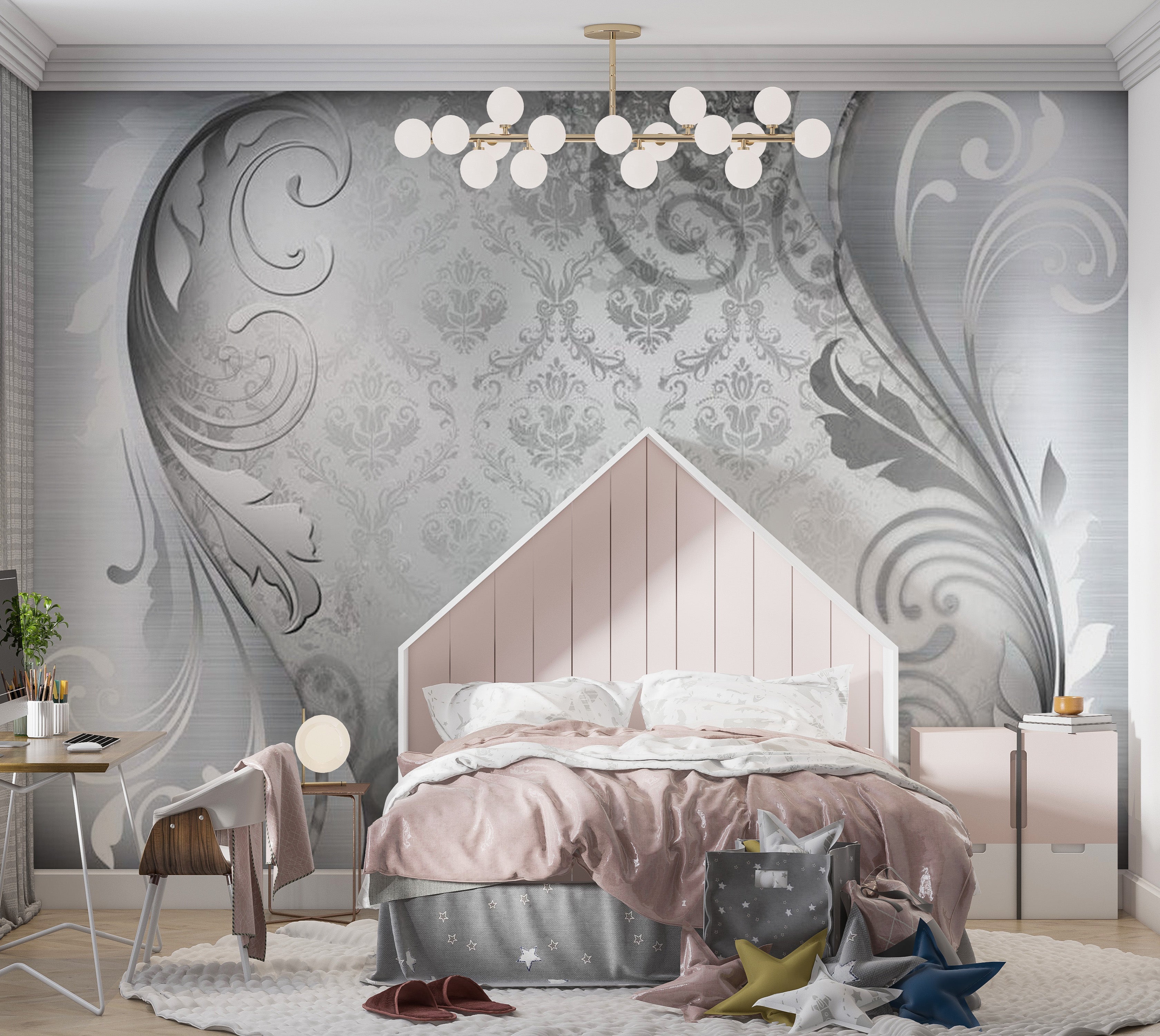 Glam Wallpaper Wall Mural - Gray Ornament 39"Wx27"H