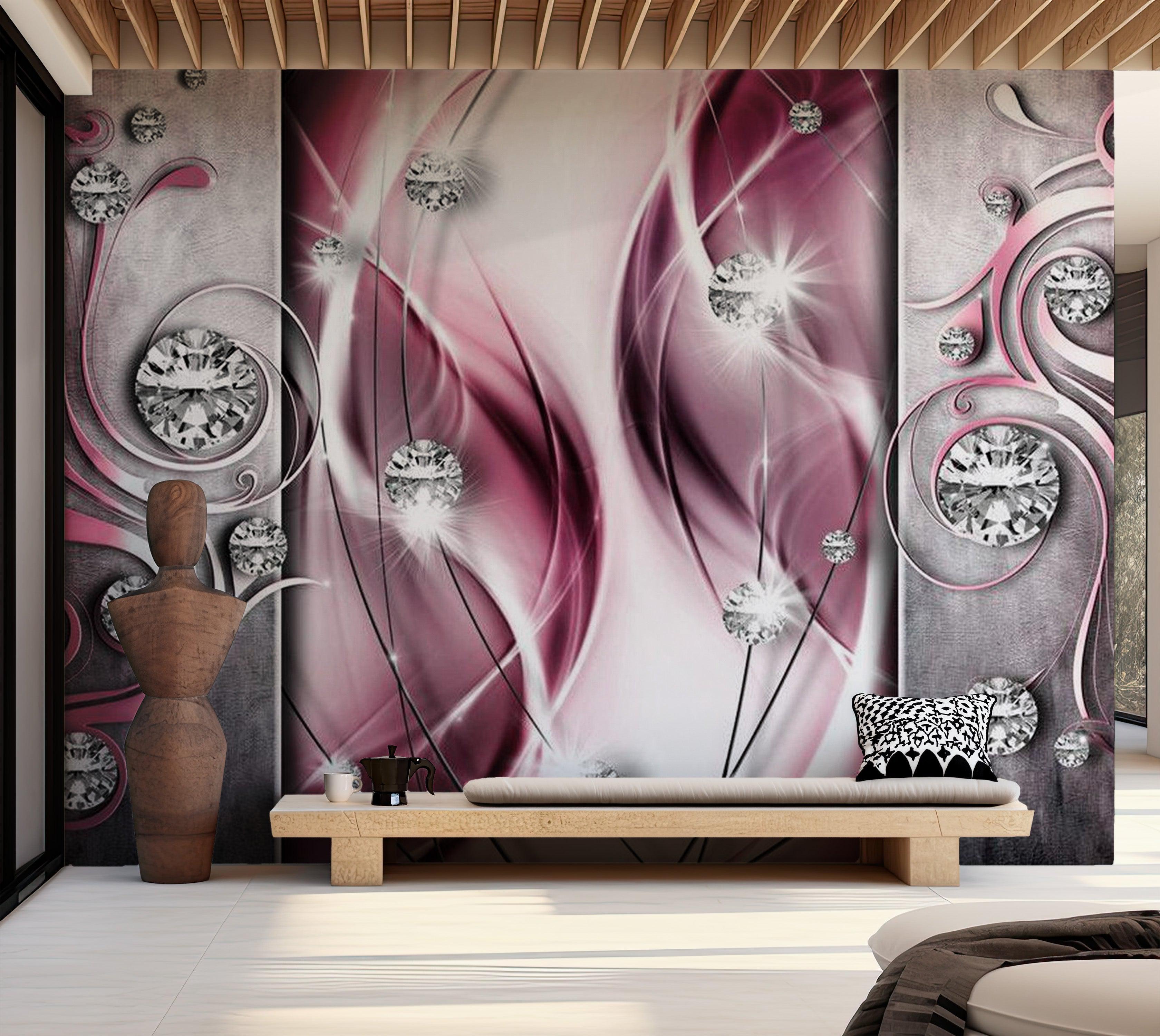 Glam Wallpaper Wall Mural - Pink Diamond Swirls